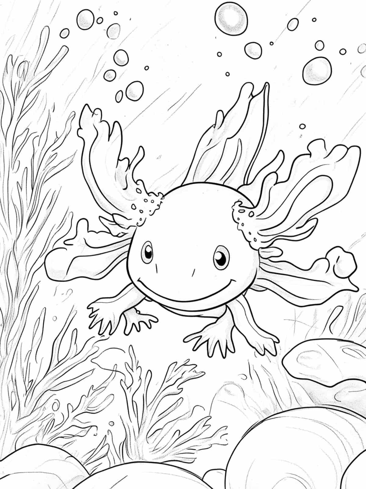 Axolotl With Sea Creatures Coloring Page