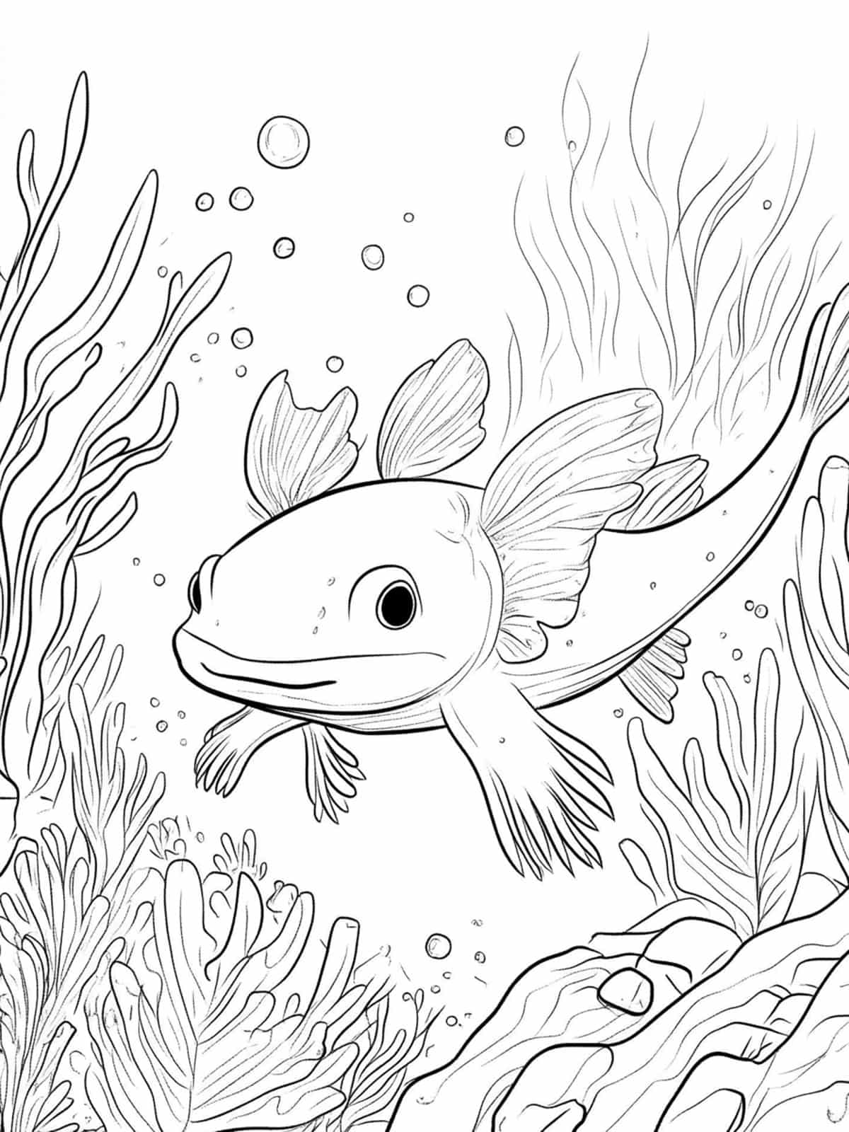 Axolotl With Sea Creatures Coloring Pages