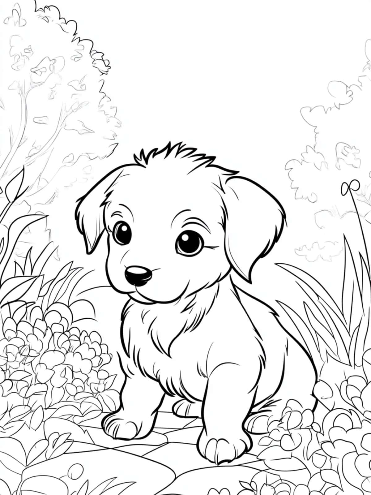 Baby Dog In The Garden Coloring Pages