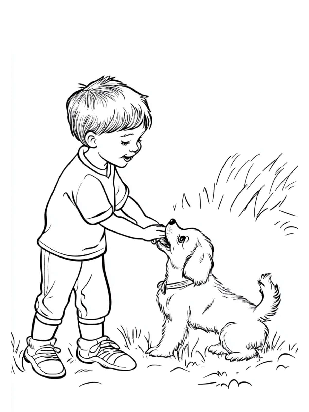 Baby Dog Playing With Kids Coloring Pages