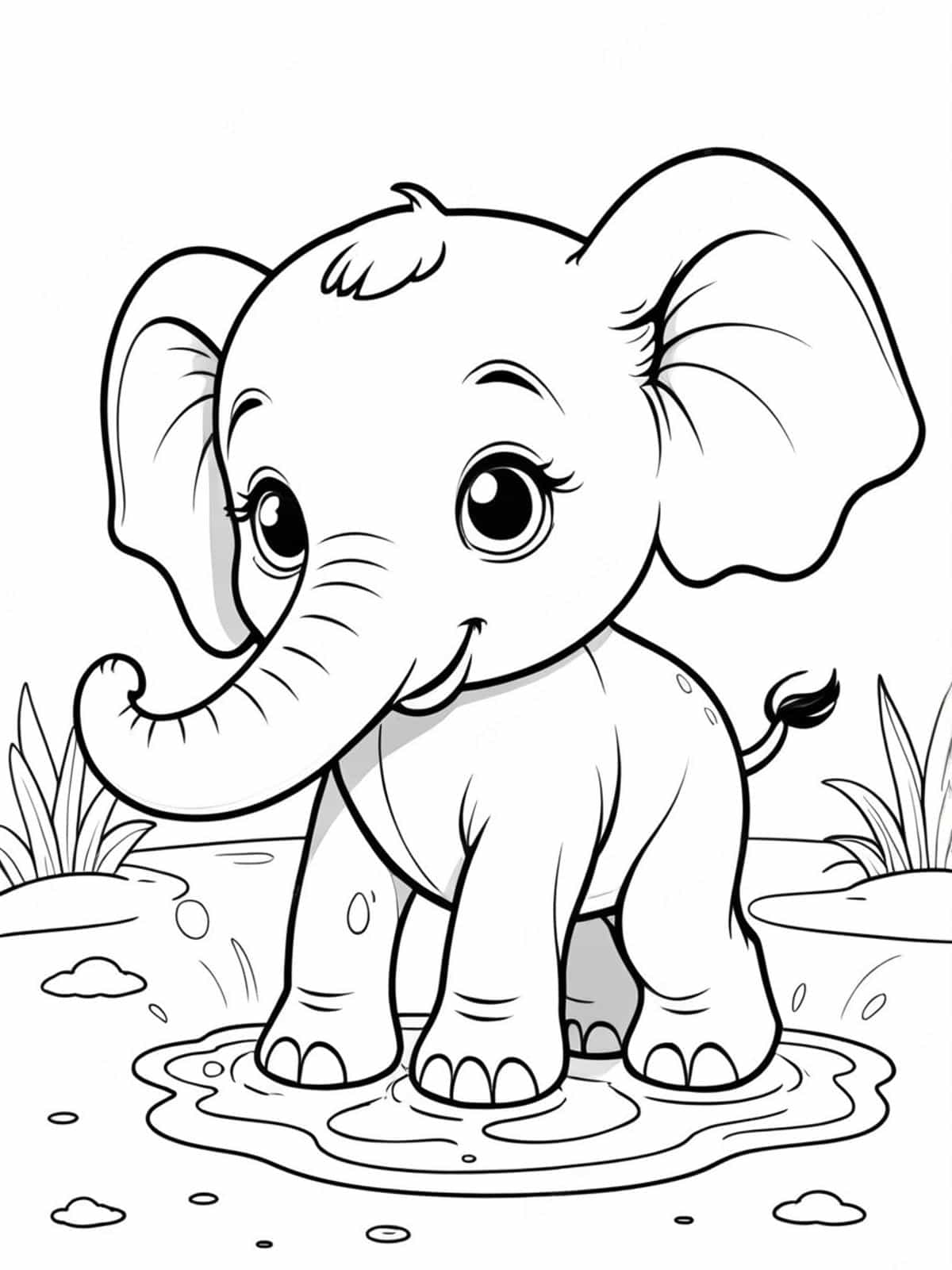 Baby Elephant Playing In A Mud Puddle Coloring Pages