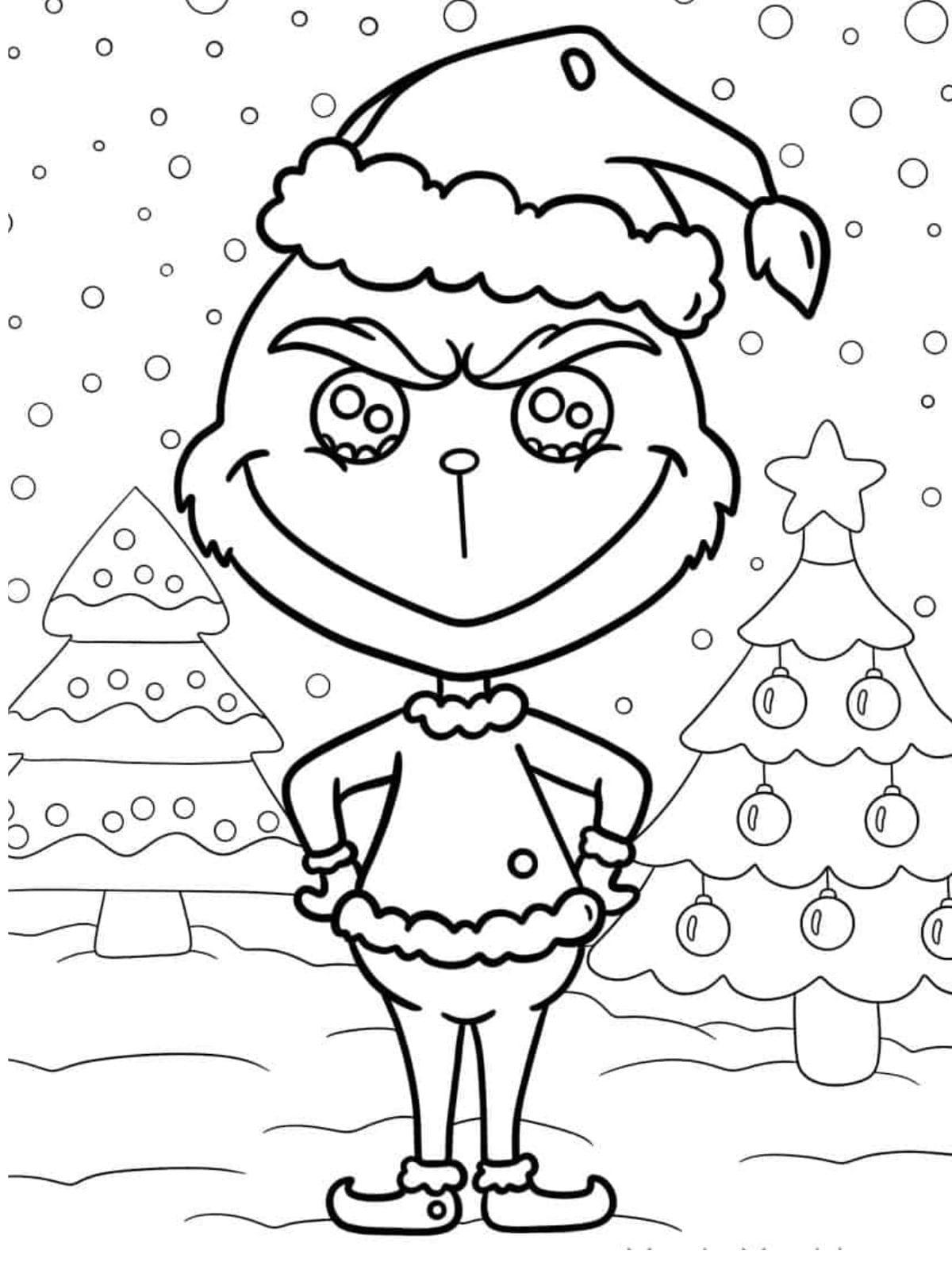 Baby Grinch With Christmas Trees To Color Coloring Pages