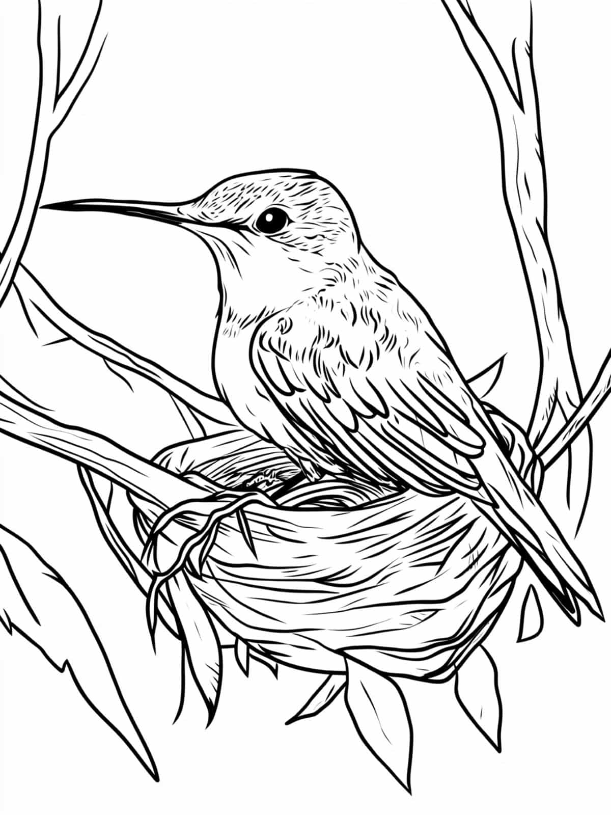 Baby Hummingbird In A Nest Coloring Pages