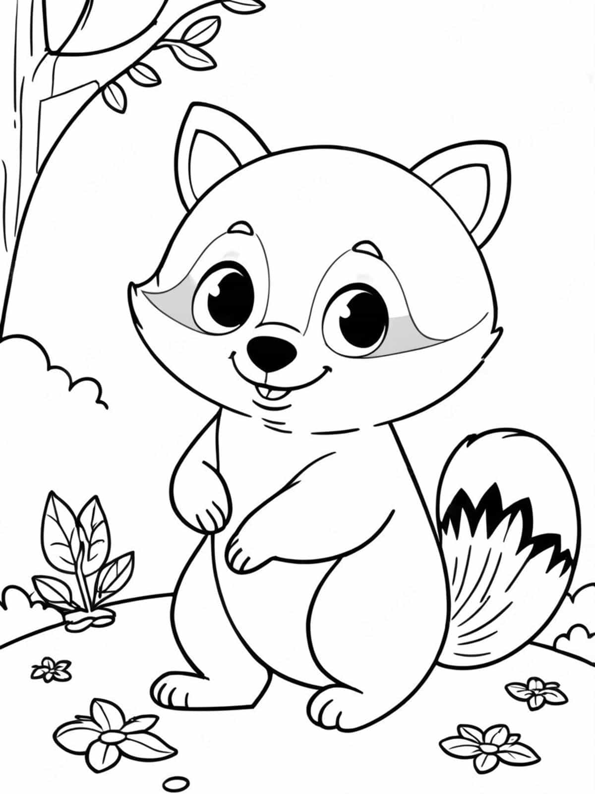 Baby Raccoon Playing Coloring Page