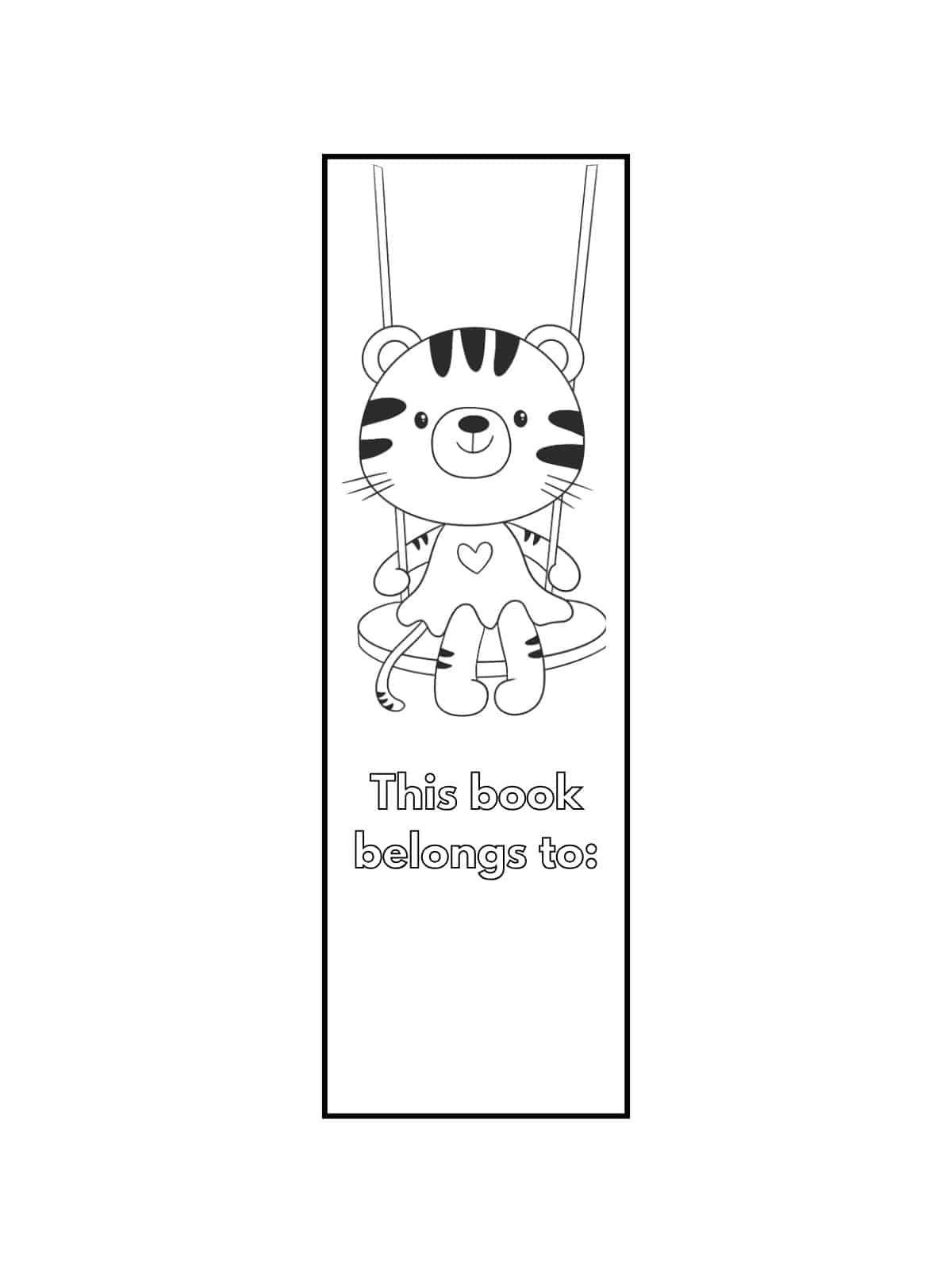 Baby Tiger Bookmark Coloring Pages