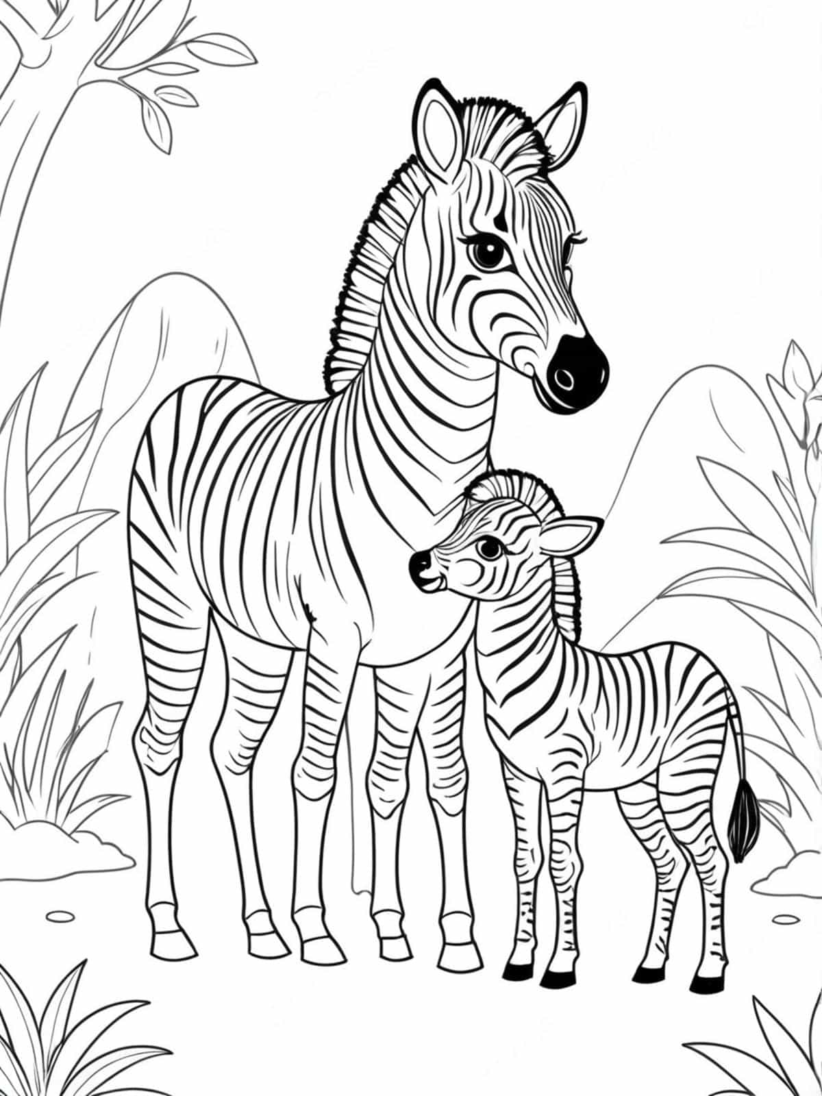 Baby Zebra Standing Next To Its Mother Coloring Pages