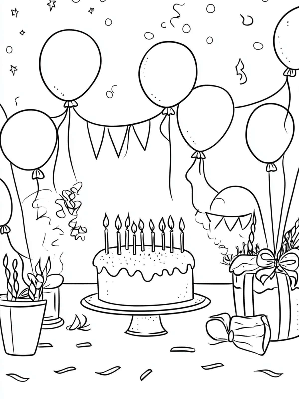 Balloons And Party Decorations Birthday Coloring Pages