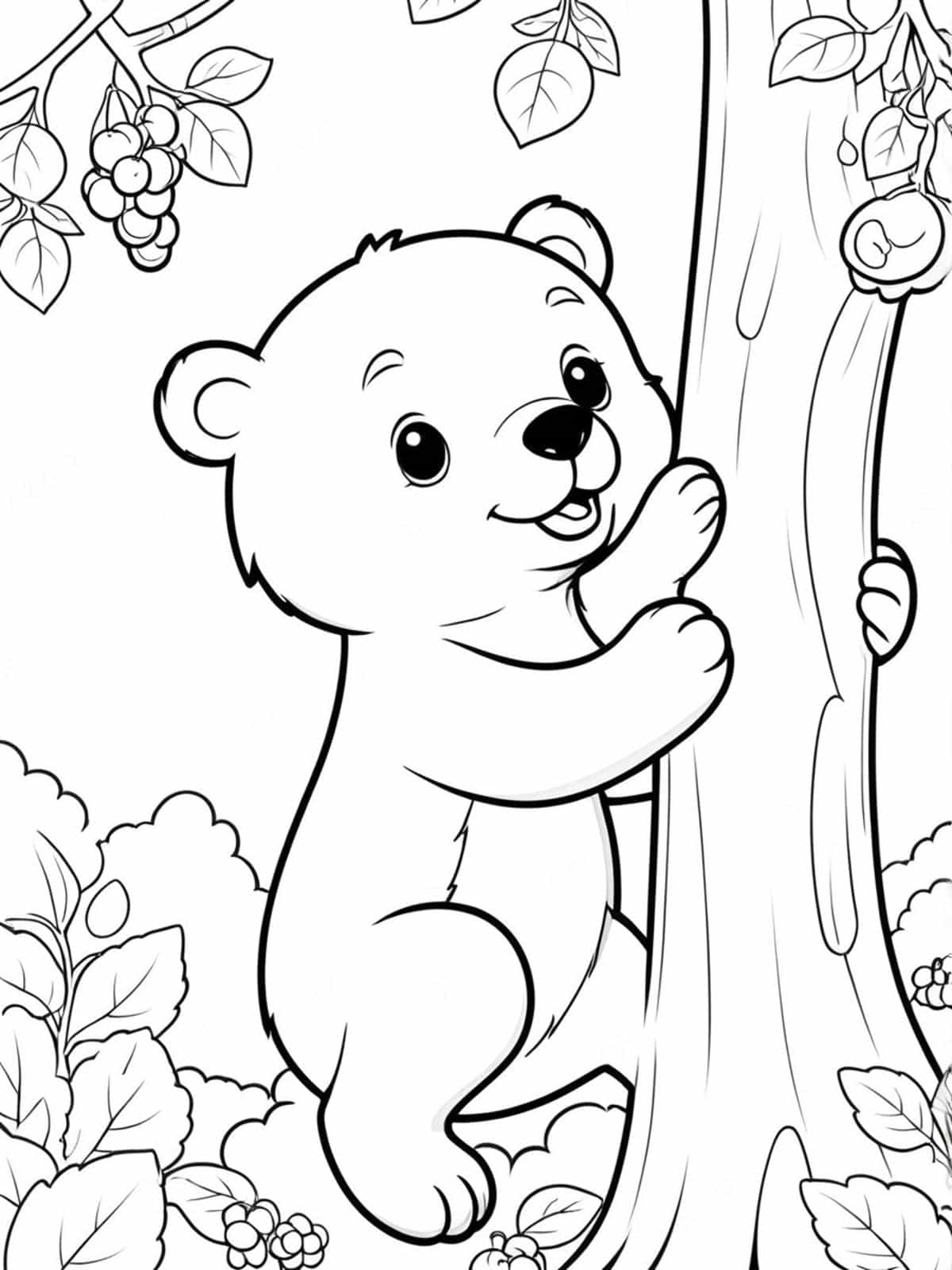 Bear Climbing A Tree For Berries Coloring Pages