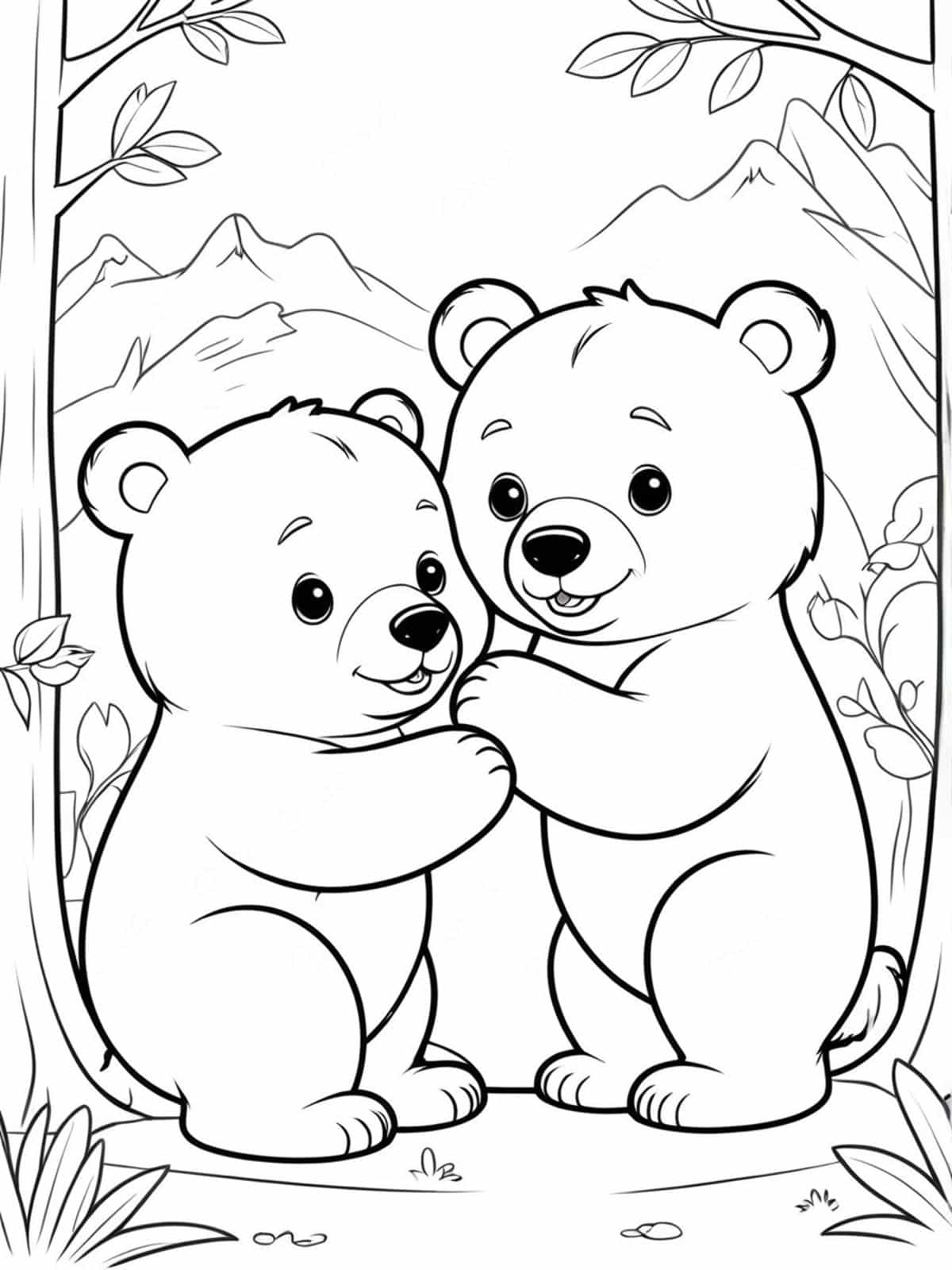 Bear Cubs Playing Together Coloring Pages For Kids