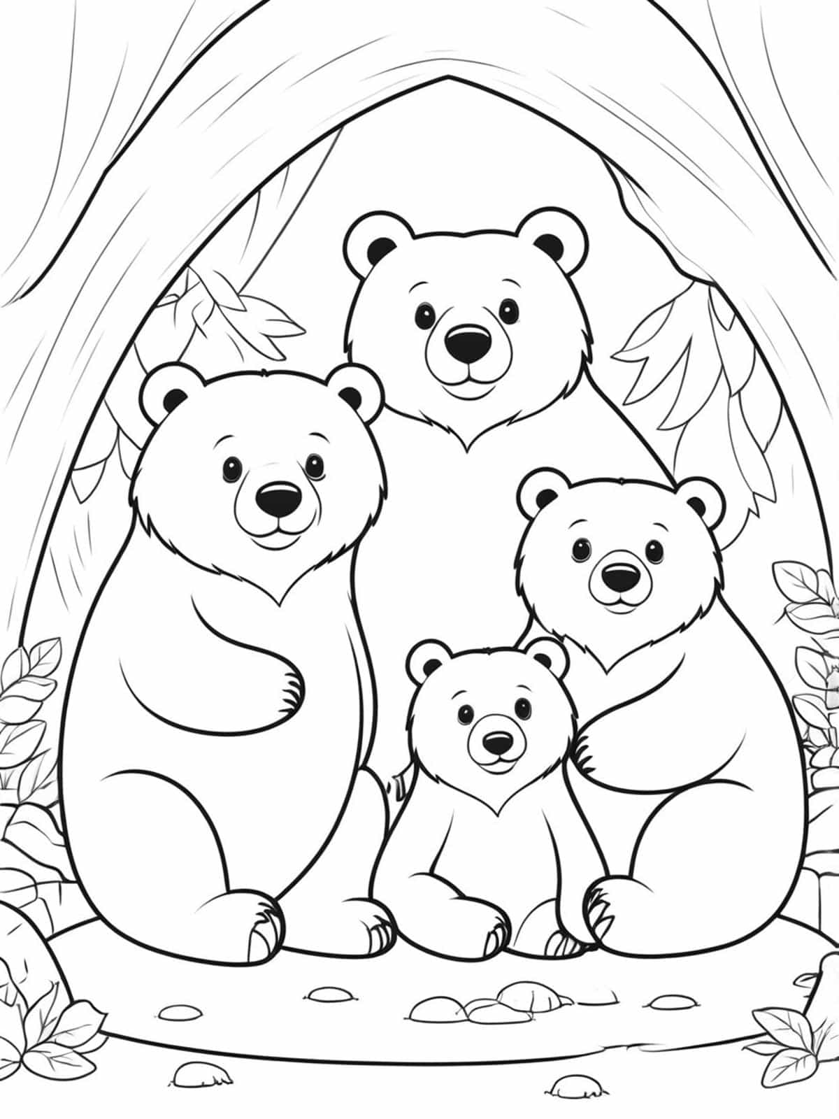 Bear Family In A Cozy Den Coloring Pages