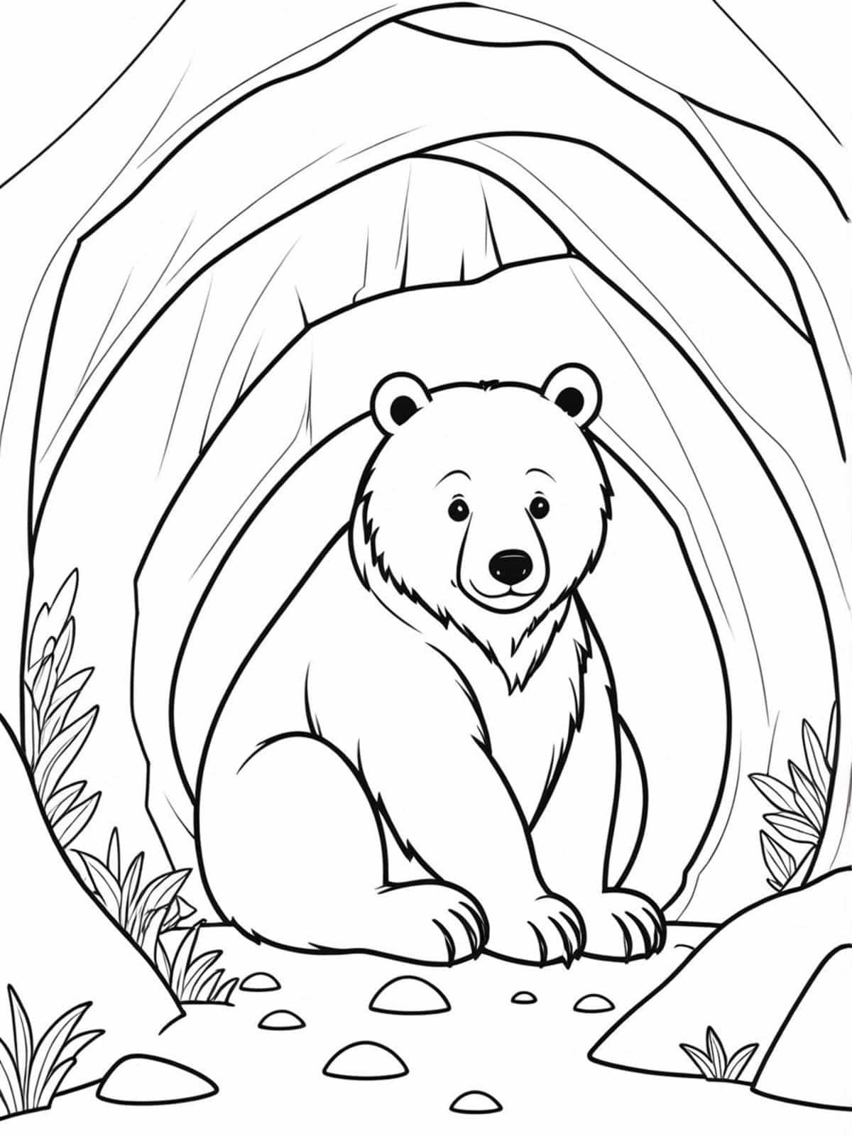 Bear Hibernating In A Cave Coloring Pages For Kids