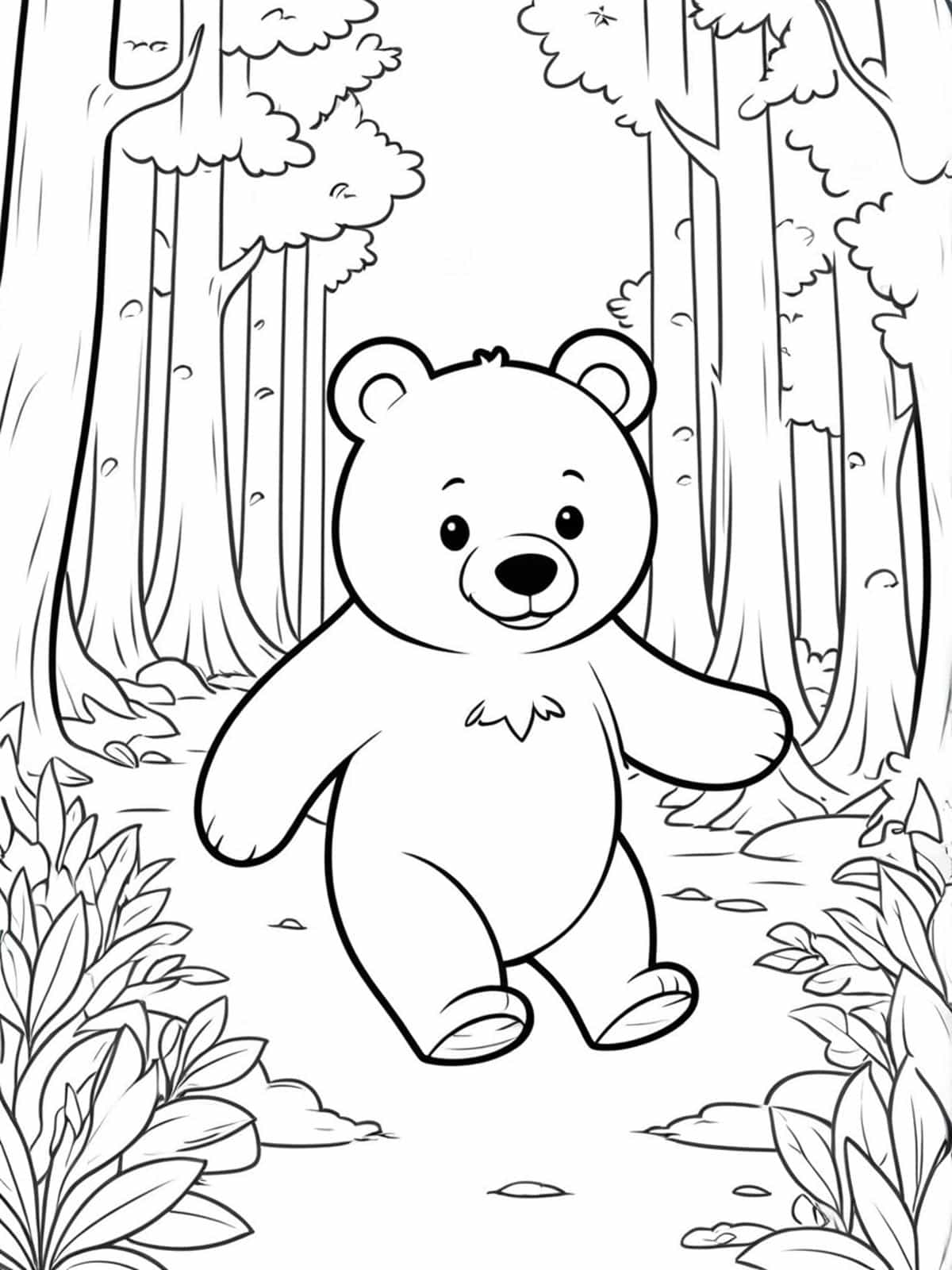 Bear Walking Through A Forest Coloring Pages