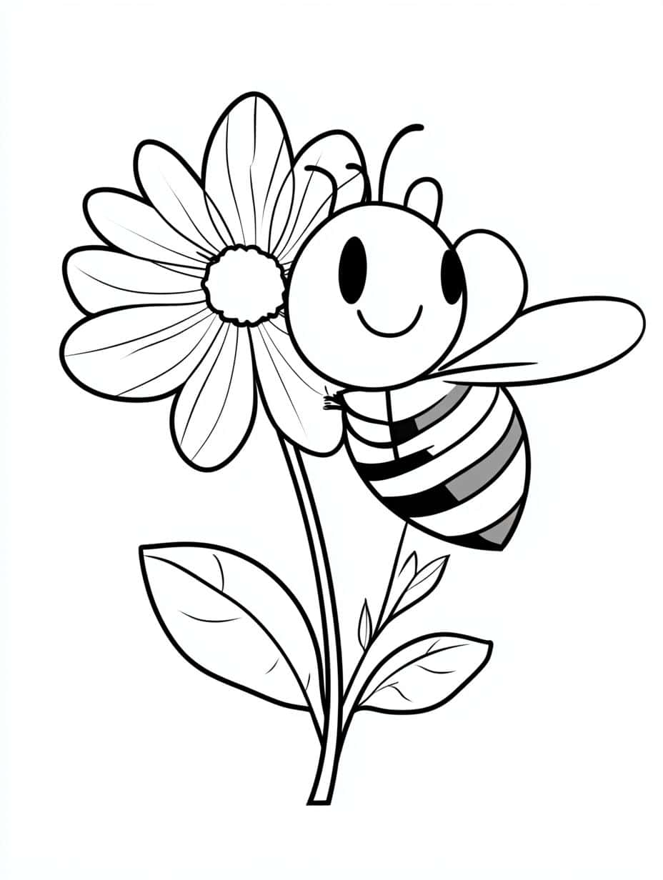 Bee And A Flower Coloring Pages