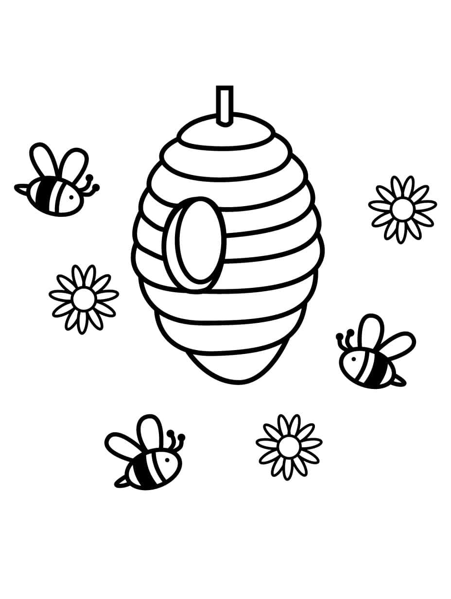 Bee In Flower Coloring Page