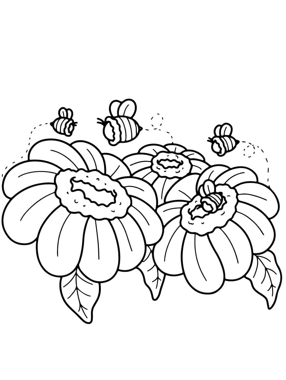 Bee In Flower Coloring Sheets