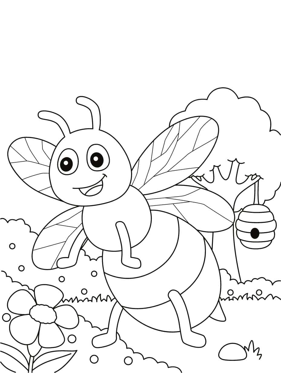 Bee In Forest Coloring Page