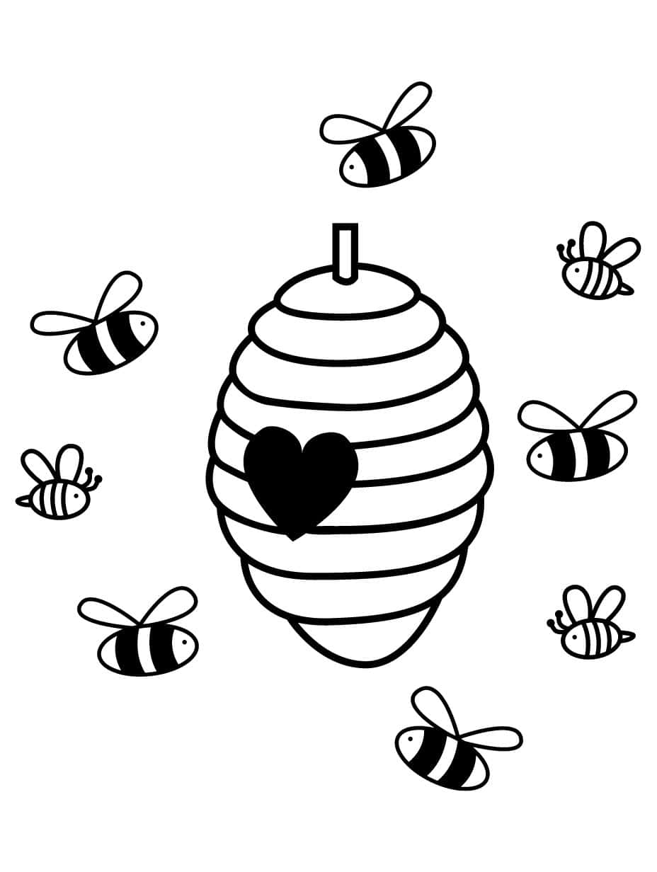 Bee In Hive Coloring Page