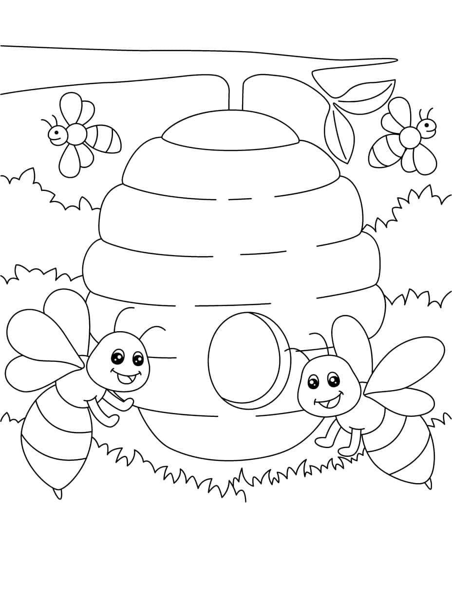 Bee In Meadow Coloring Page