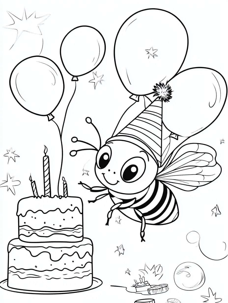 Bee Wearing A Party Hat Coloring Pages