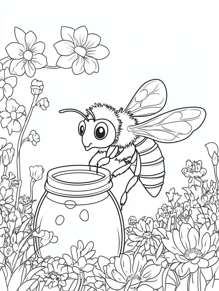 Bee With Honey Jar Coloring Pages