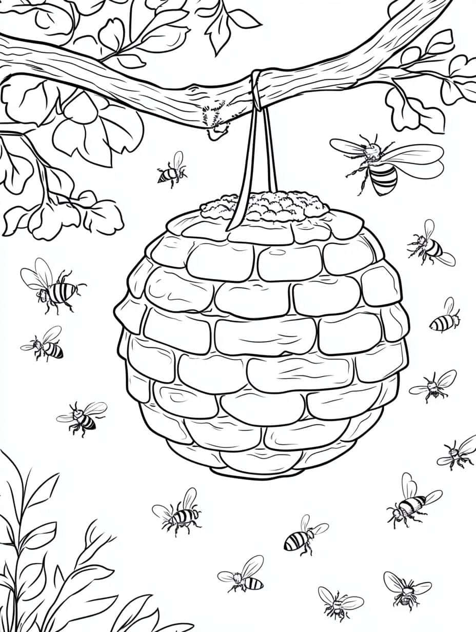 Beehive Hanging From A Tree Coloring Pages