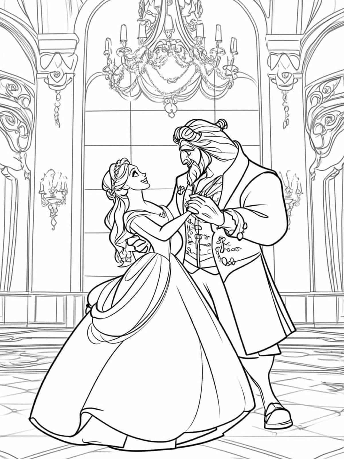 Belle And Beast Ballroom Dance Coloring Pages