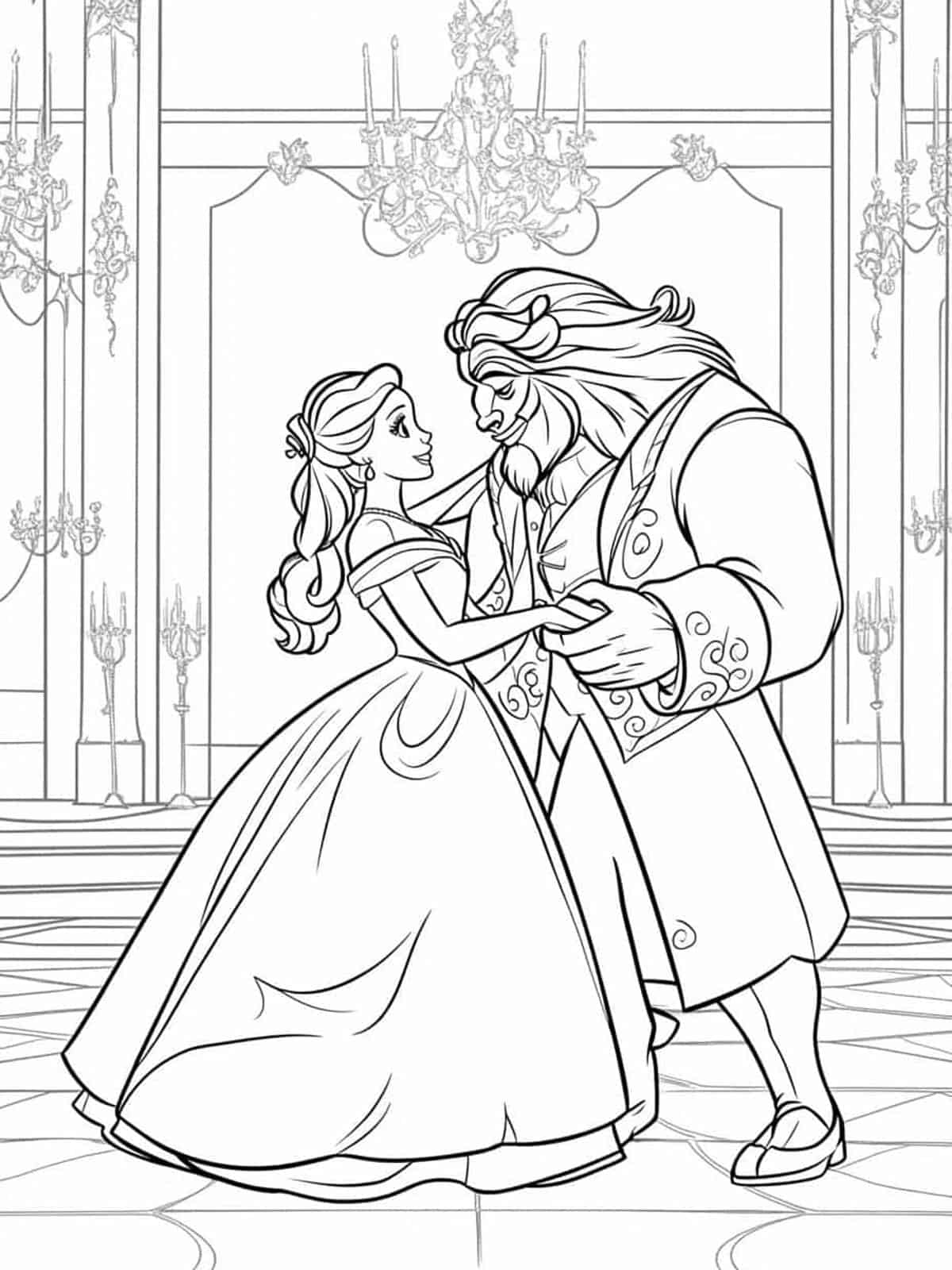 Belle And Beast Elegant Dance Coloring Pages