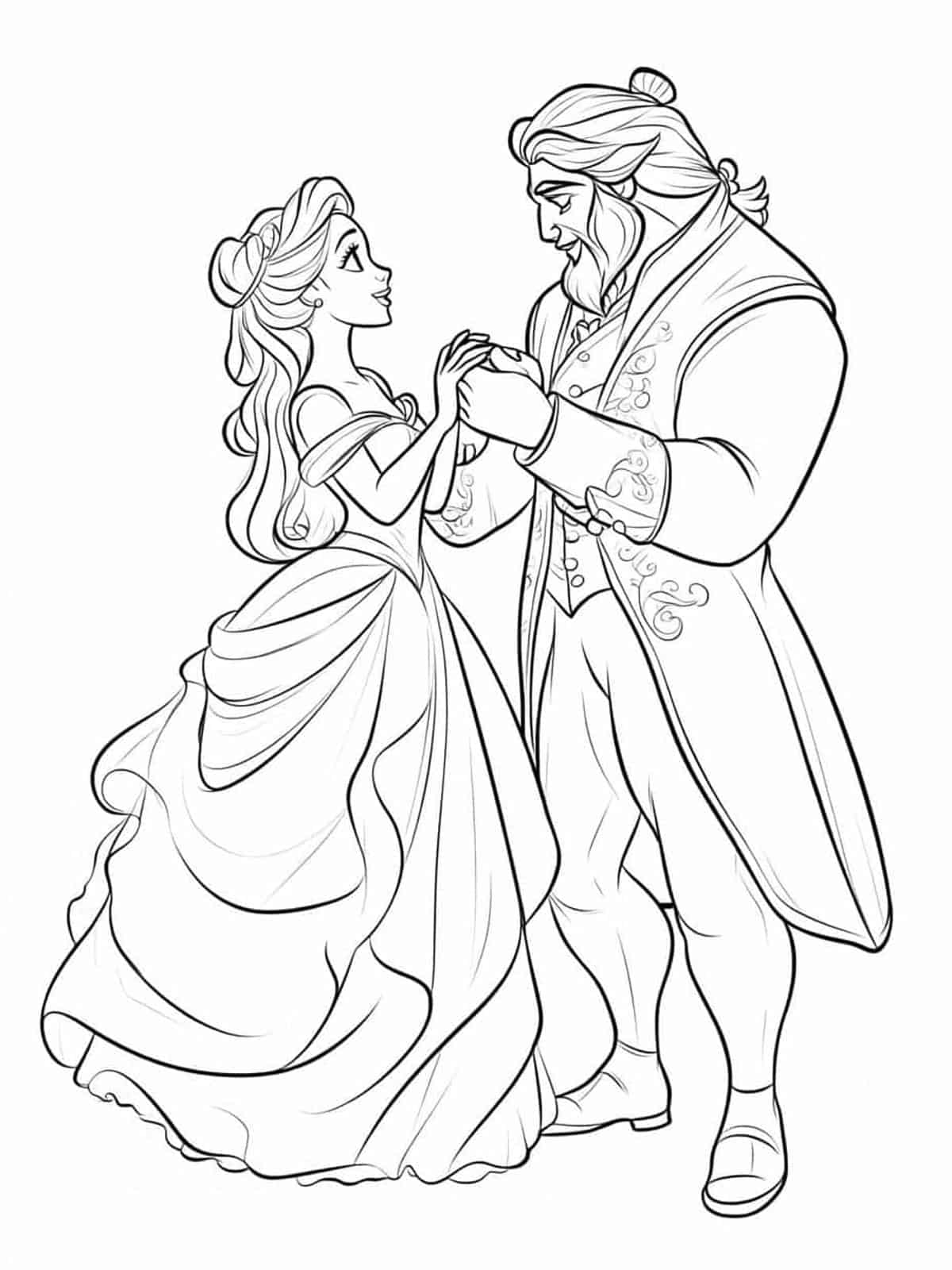 Belle And Beast Elegant Pose Coloring Pages