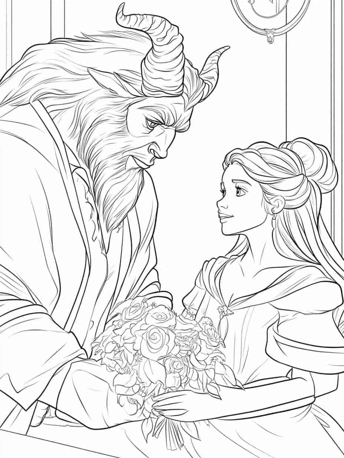 Belle And Beast Enchanted Love Coloring Pages