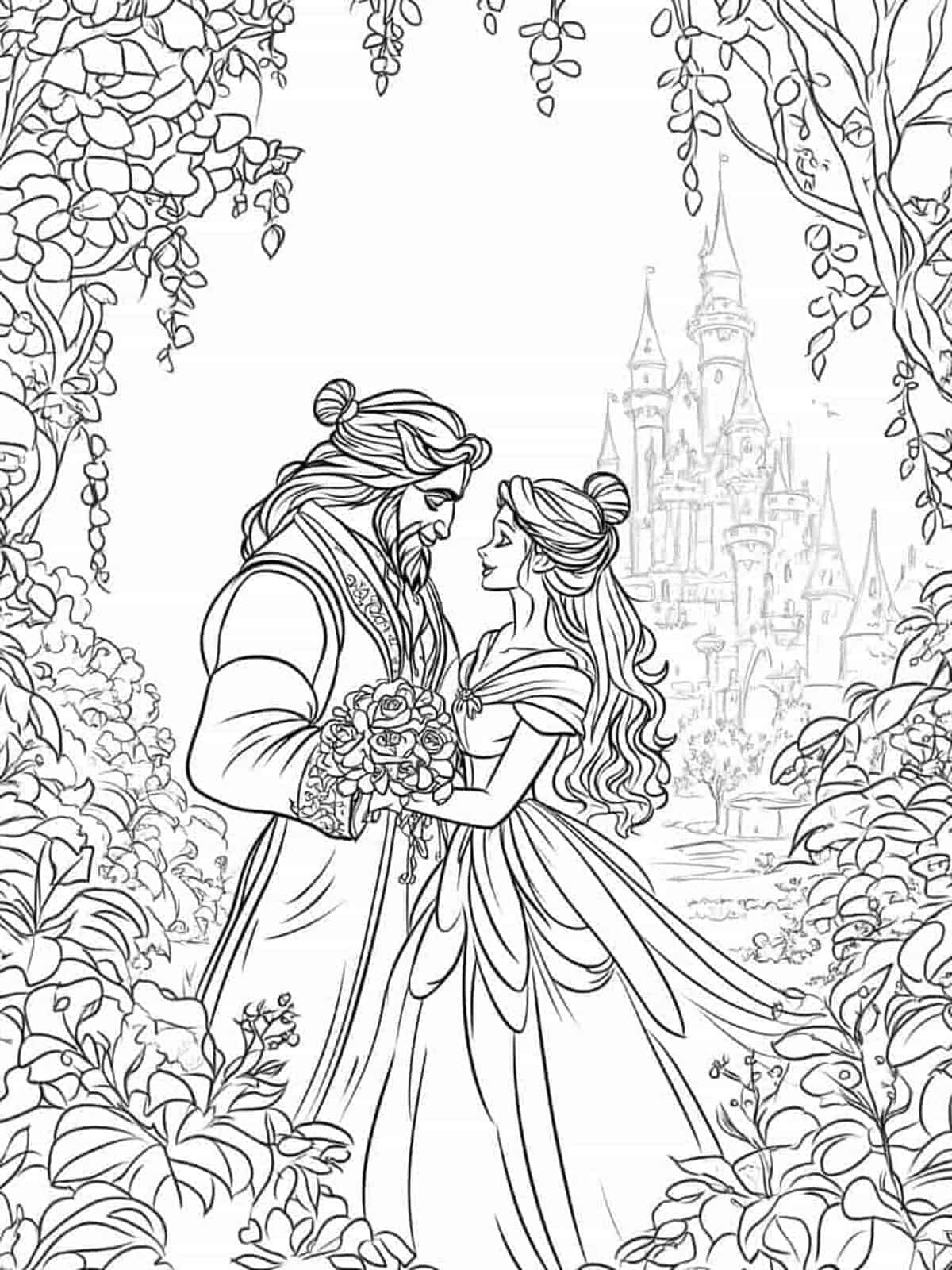 Belle And Beast Garden Romance Coloring Pages