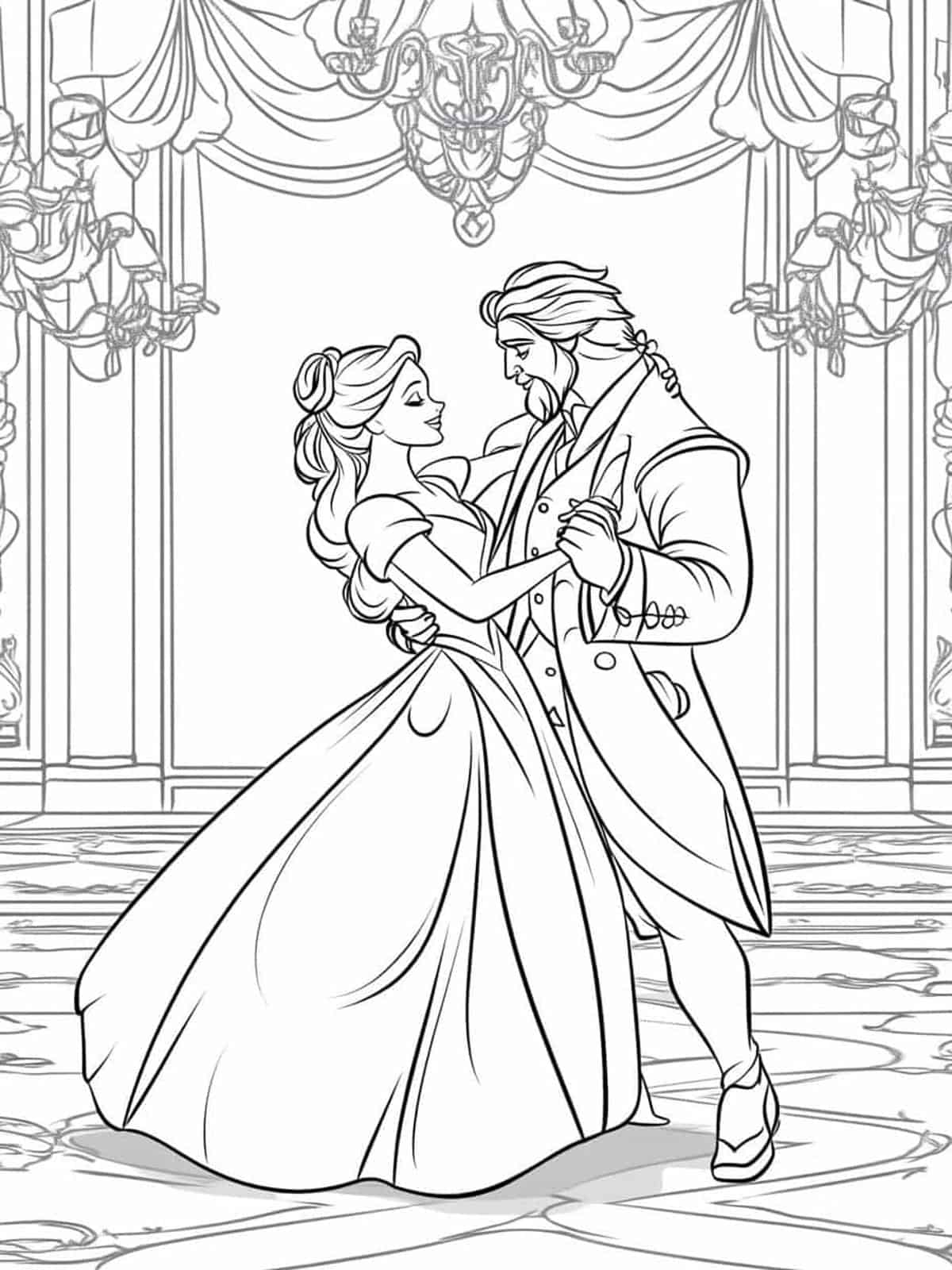 Belle And Beast Grand Ball Coloring Pages