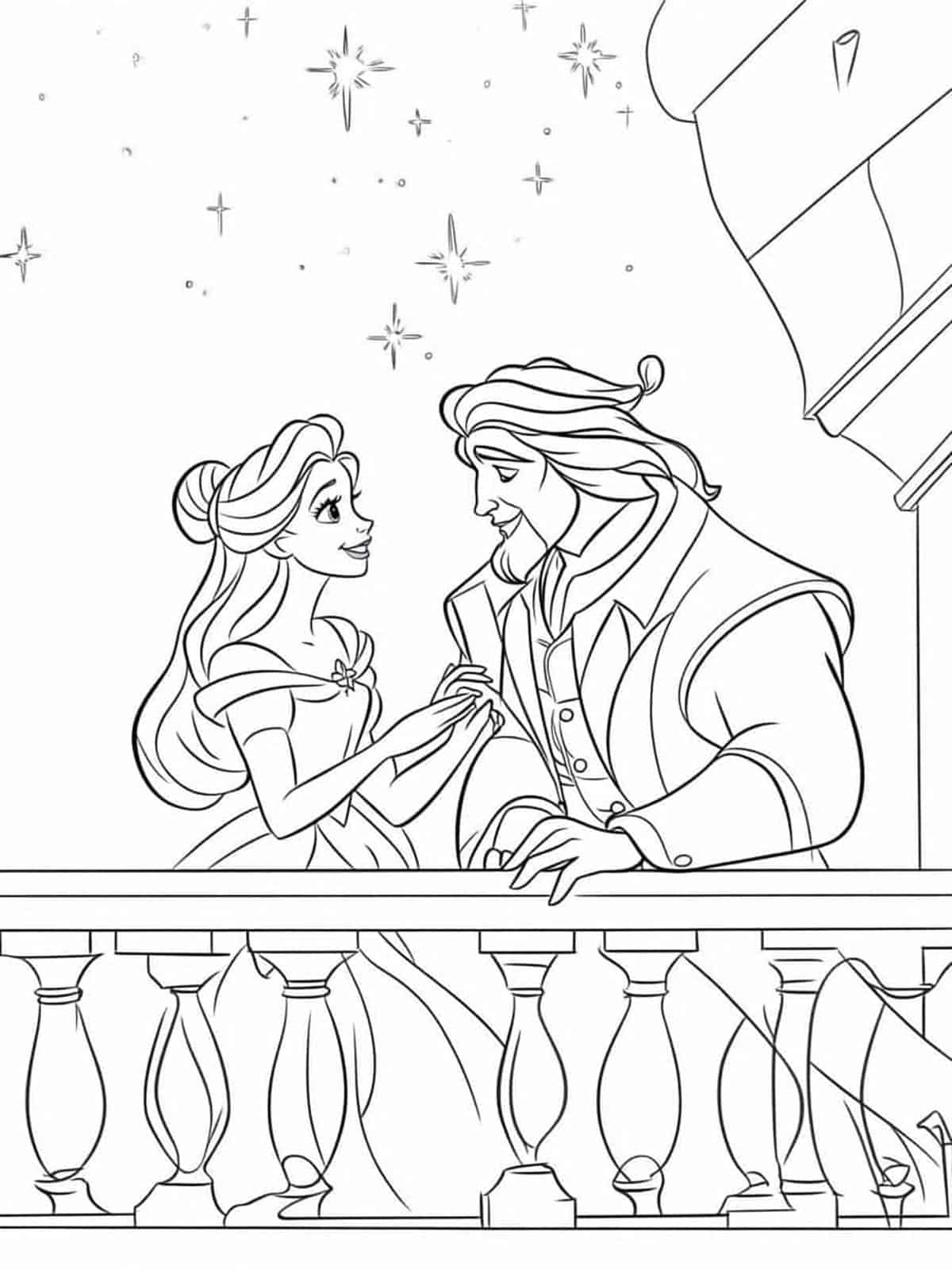 Belle And Beast Moonlit Balcony Coloring Pages