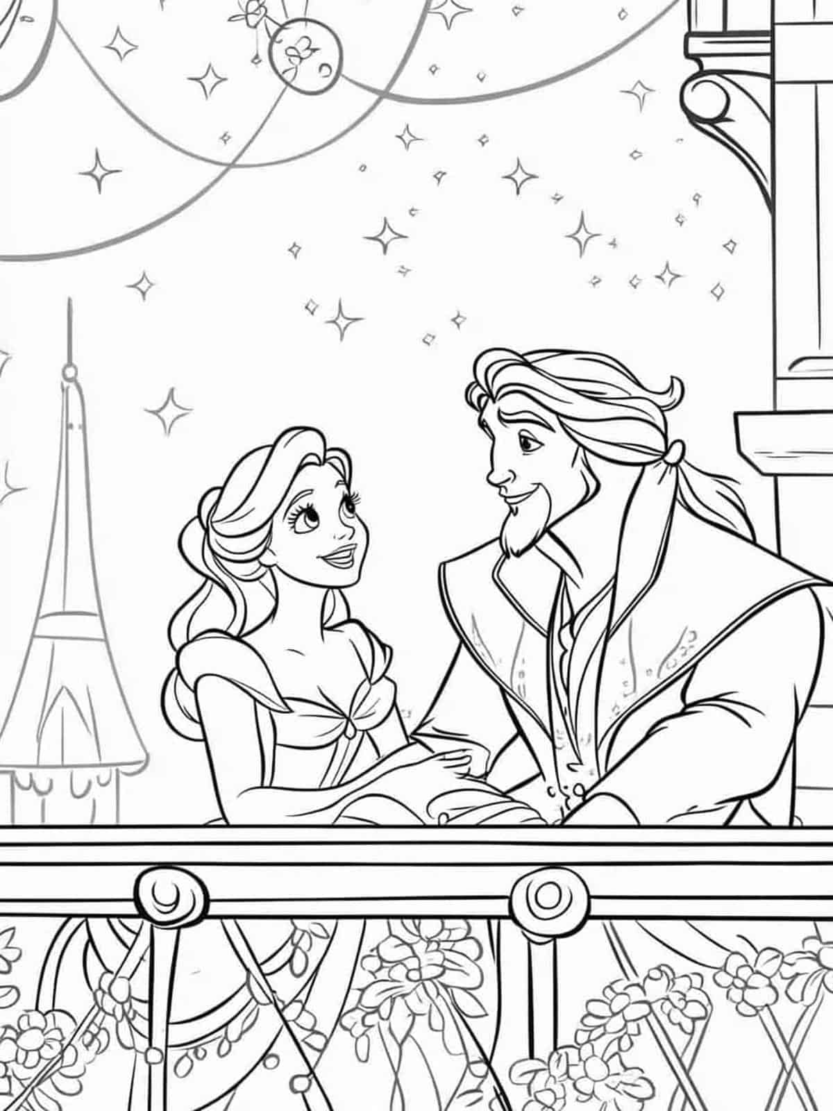 Belle And Beast Paris Romance Coloring Pages