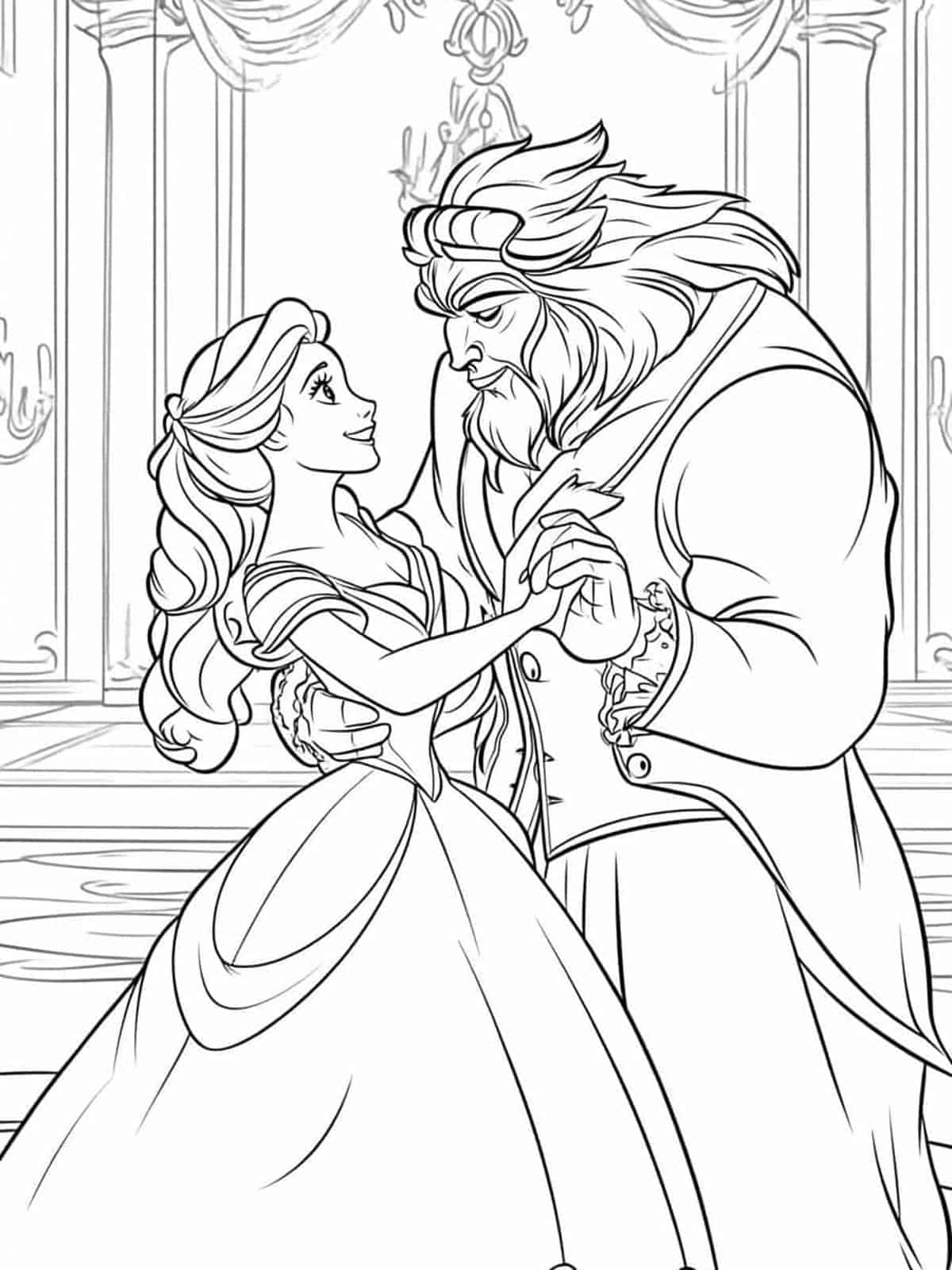 Belle And Beast Romantic Dance Coloring Pages