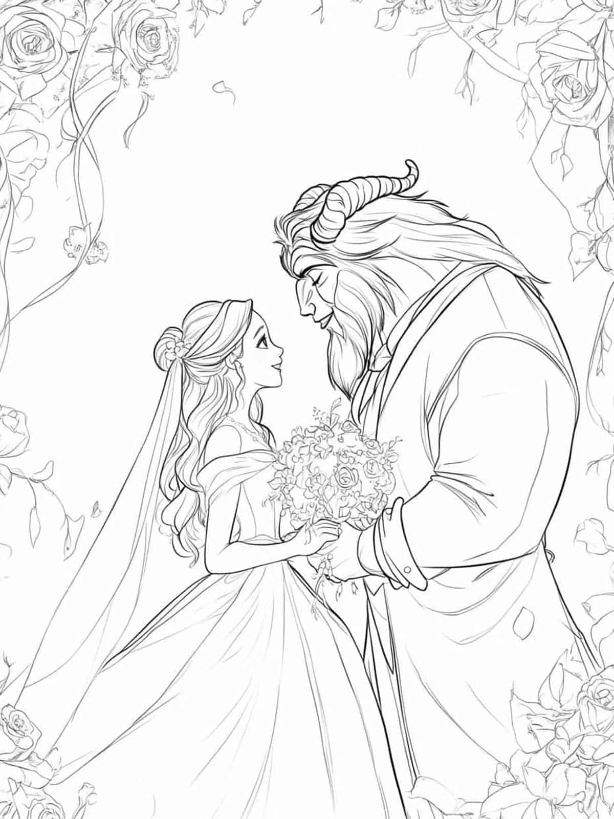 Belle And Beast Romantic Moment Coloring Pages