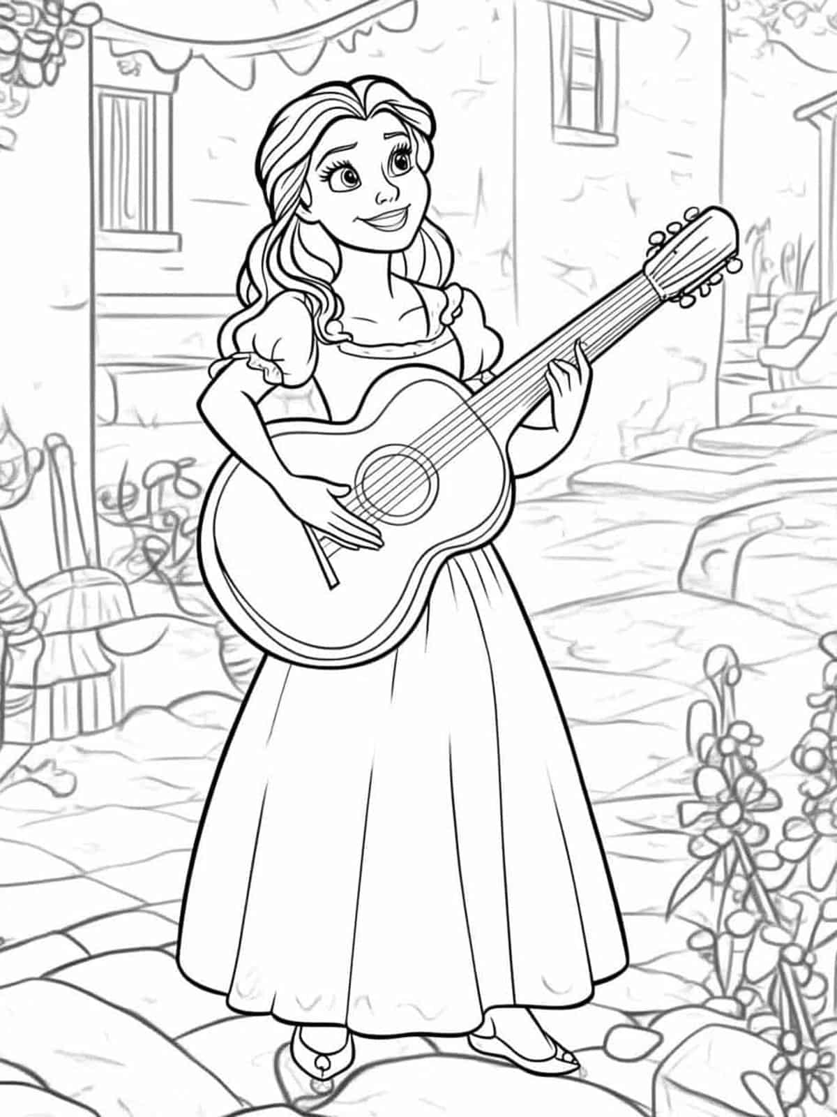 Belle Garden Guitar Coloring Pages