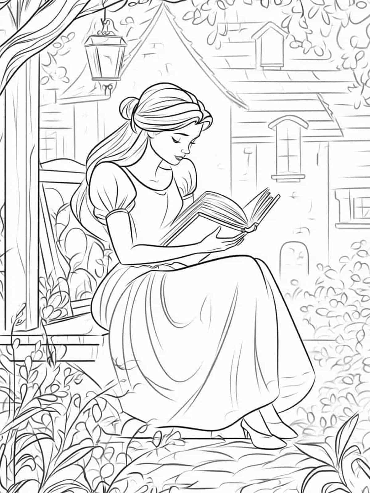 Belle Garden Reading Coloring Pages