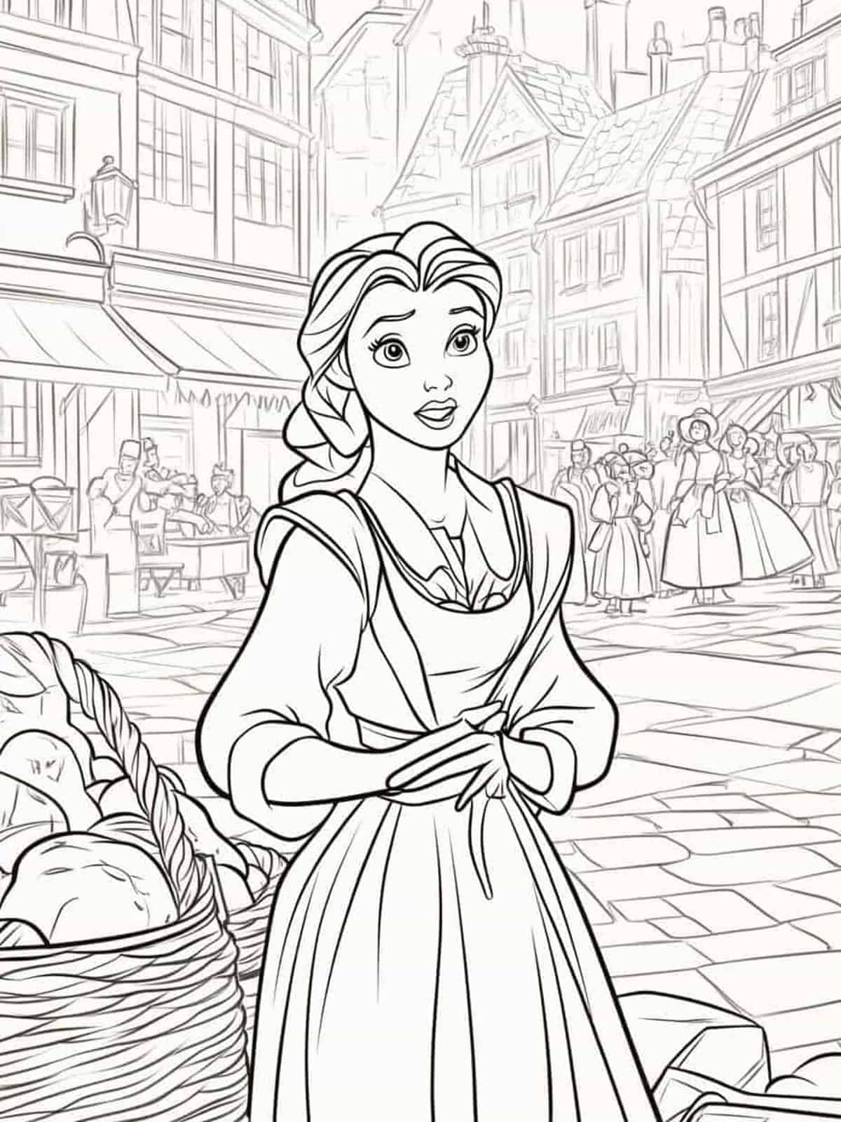 Belle Market Scene Coloring Pages