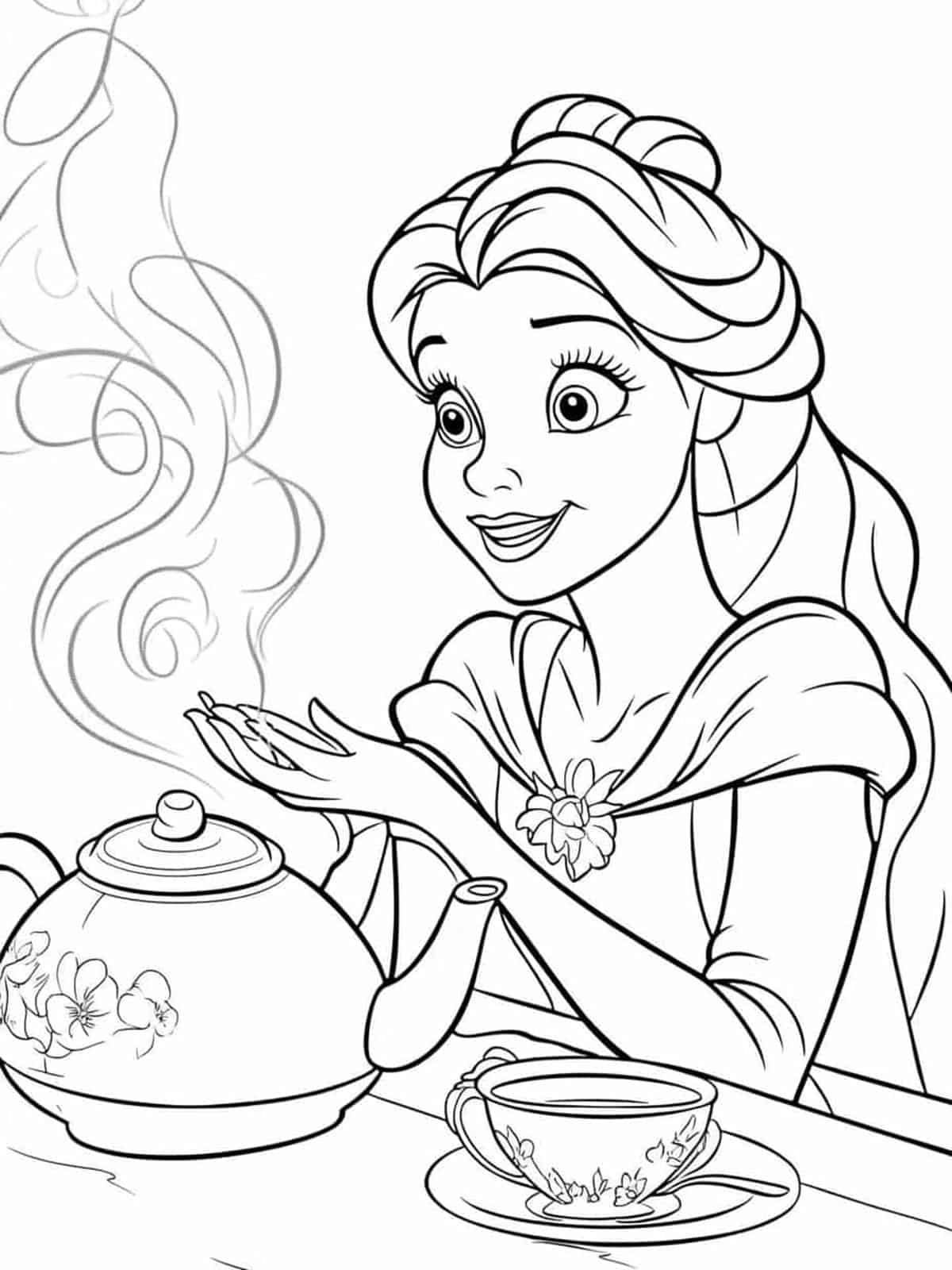 Belle Tea Party Coloring Pages