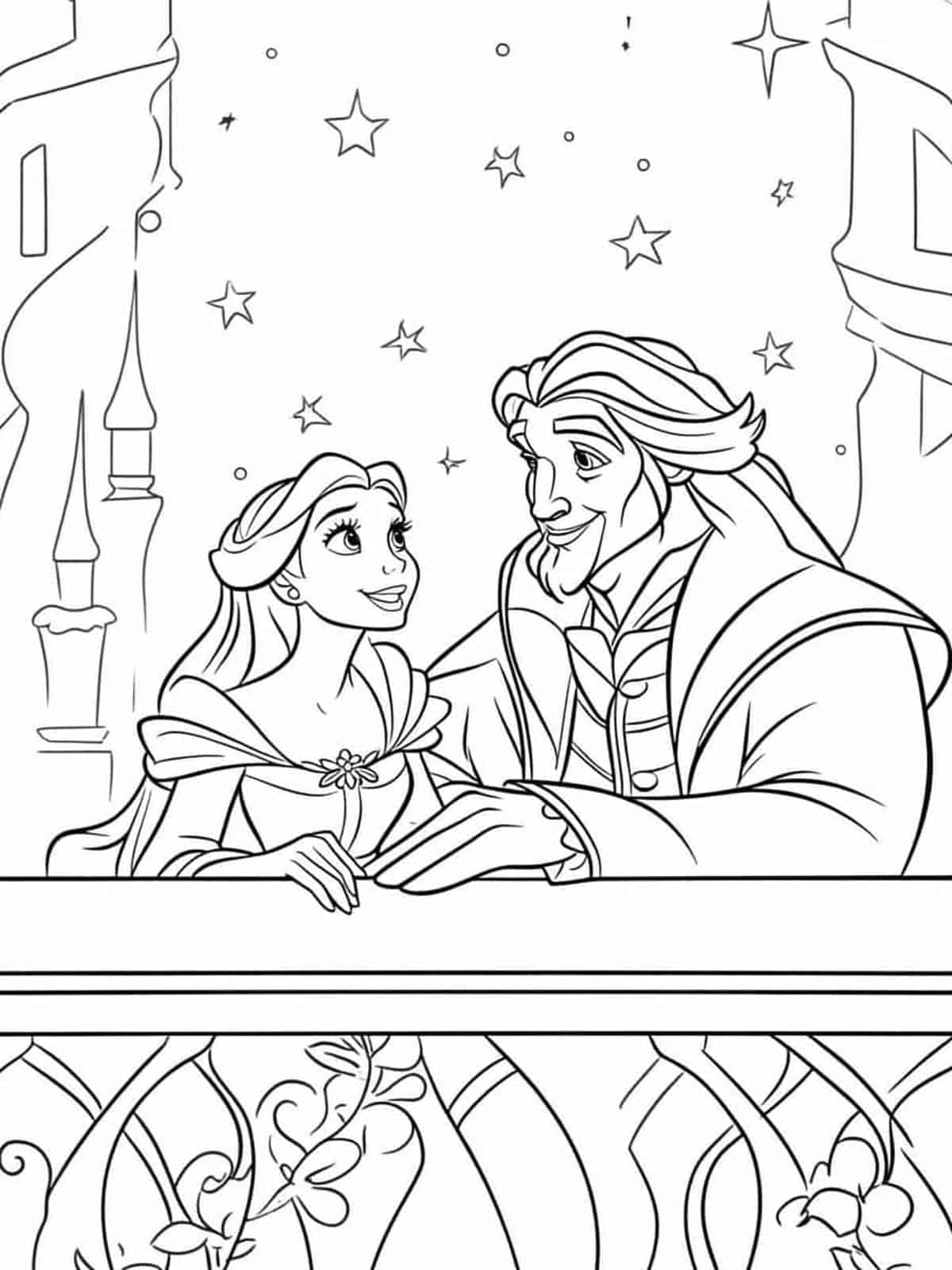 Belle With Beast Romantic Moment Coloring Pages