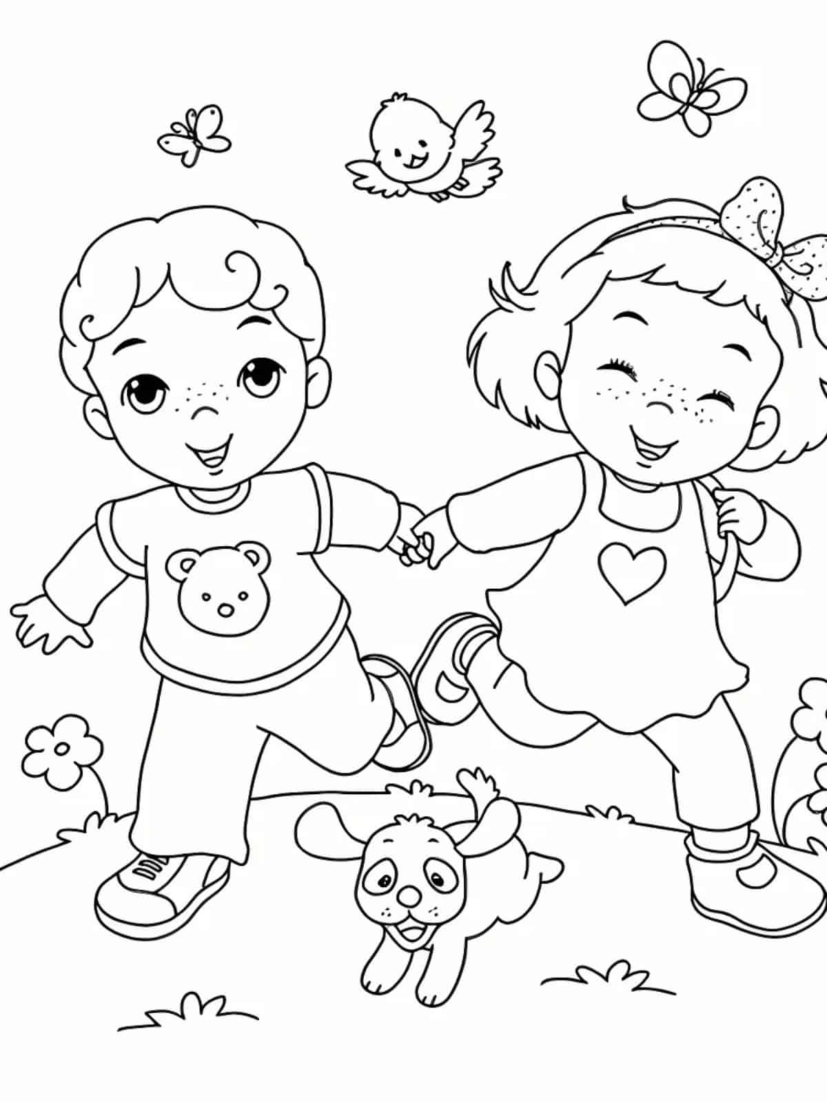 Best Friends At Park Coloring Page