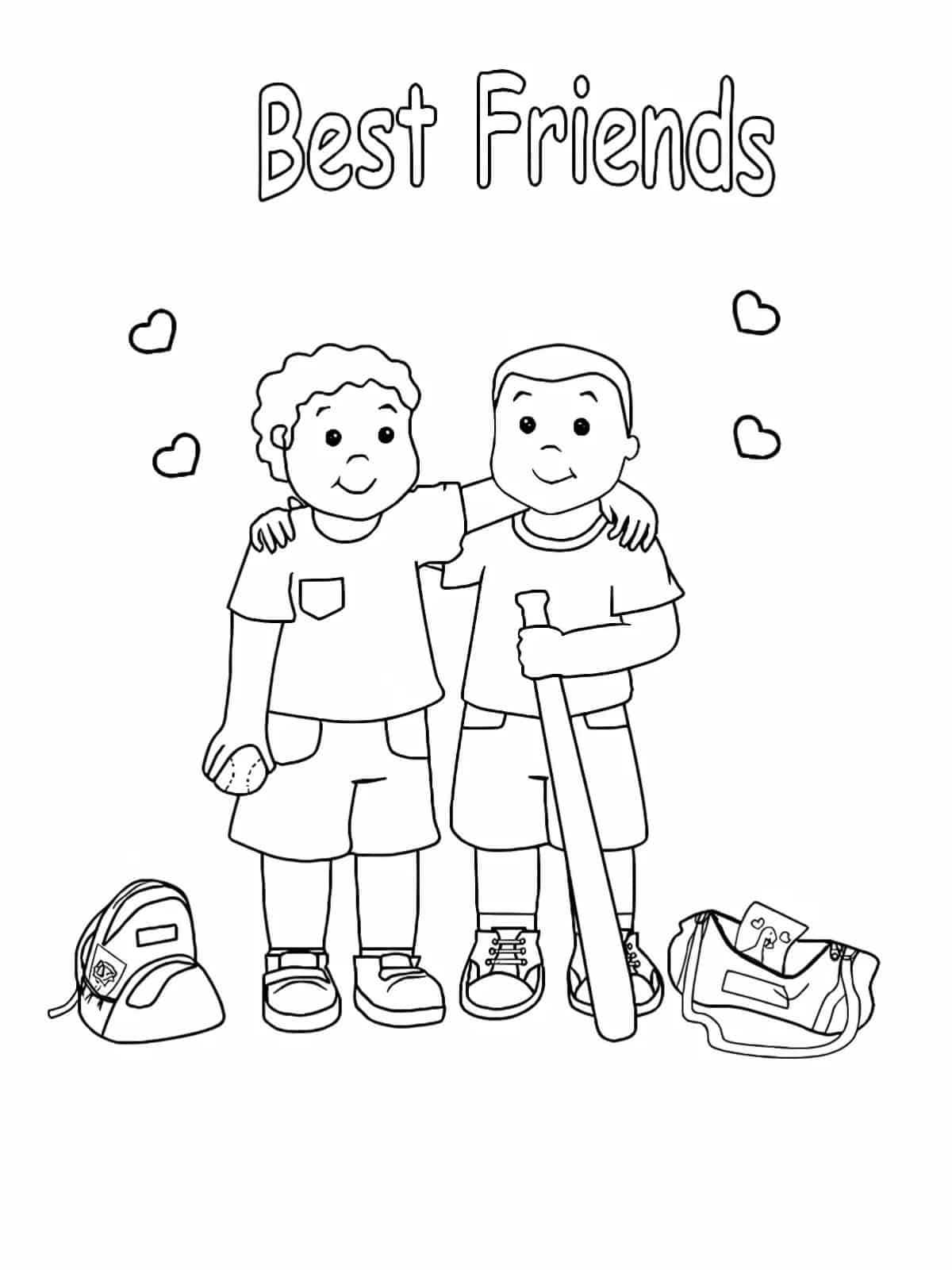 Best Friends At Park Coloring Sheets