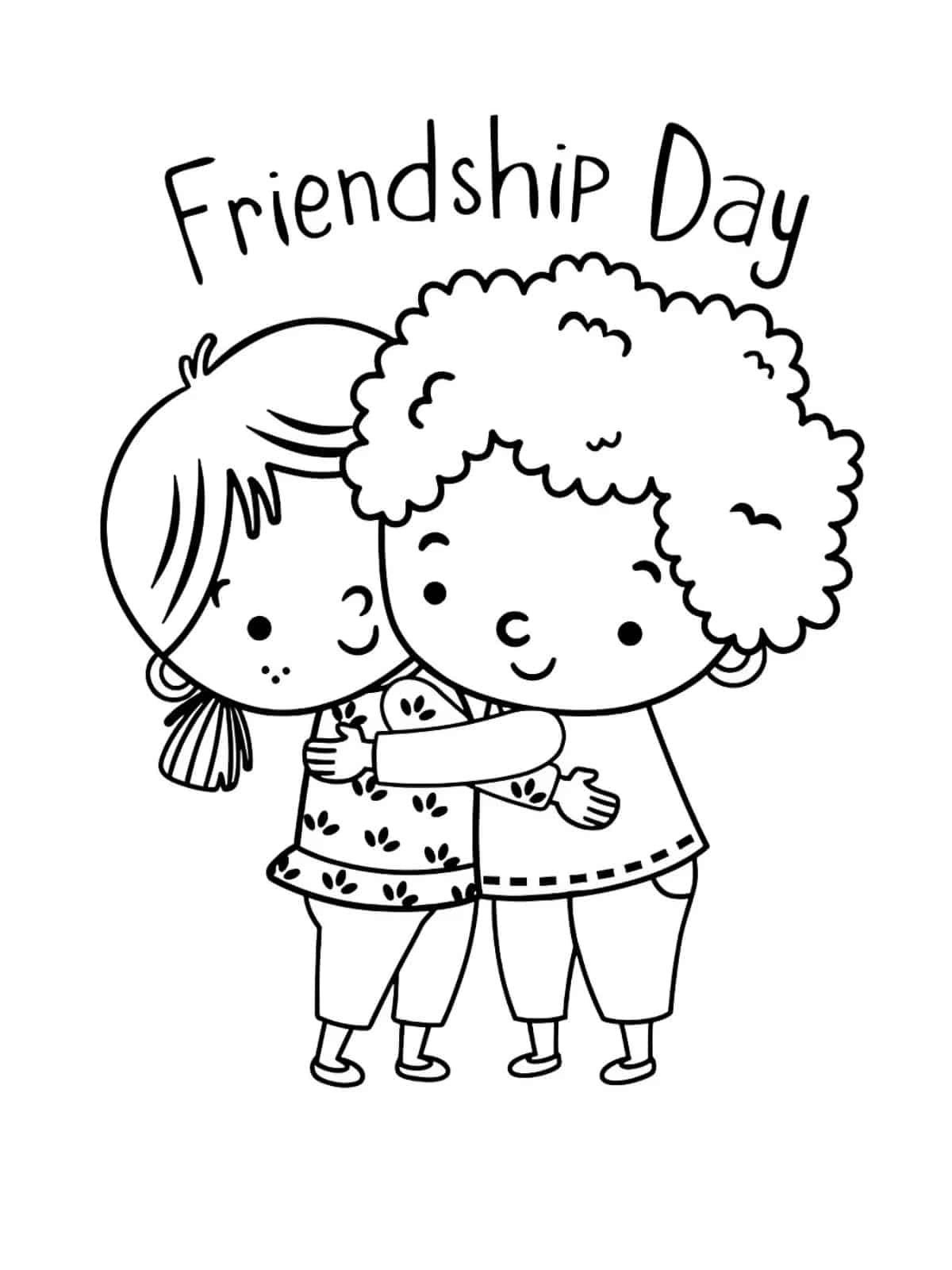 Best Friends Hugging Coloring Page