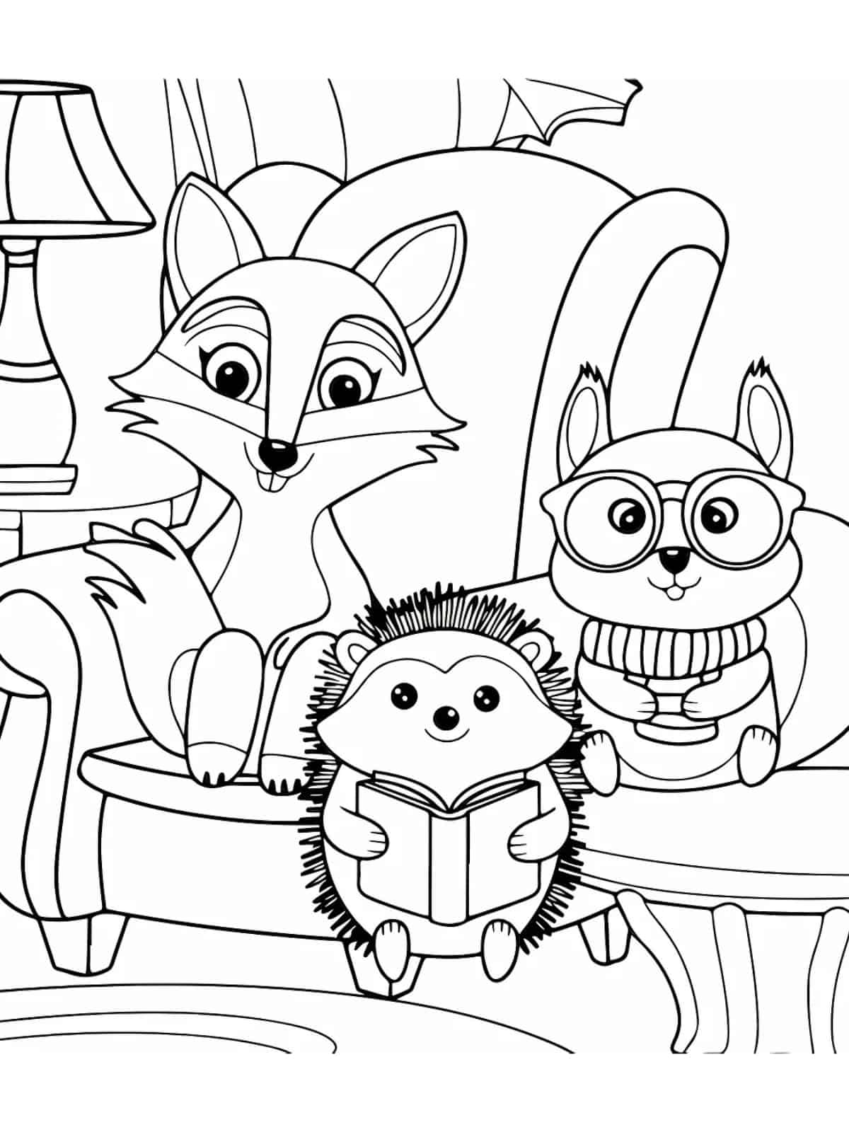 Best Friends In Library Coloring Sheets