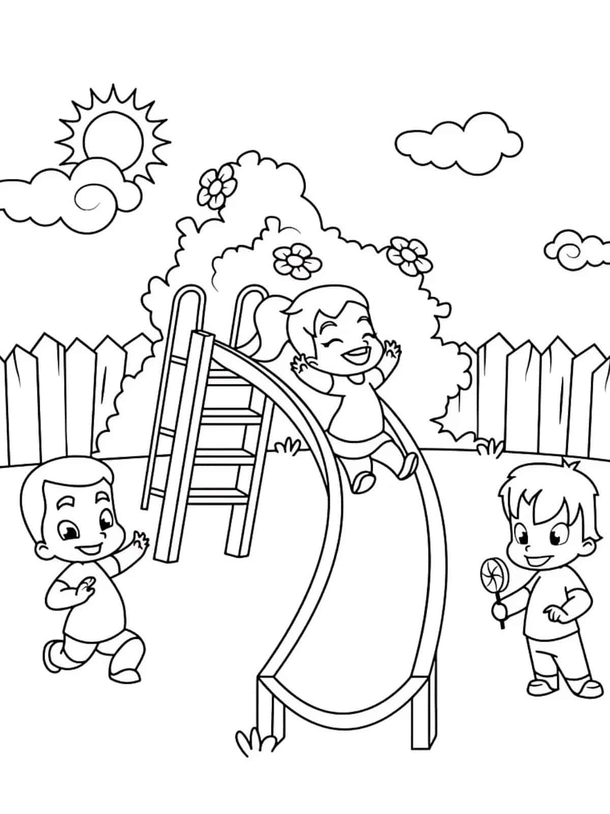 Best Friends Playing At Park Coloring Sheets