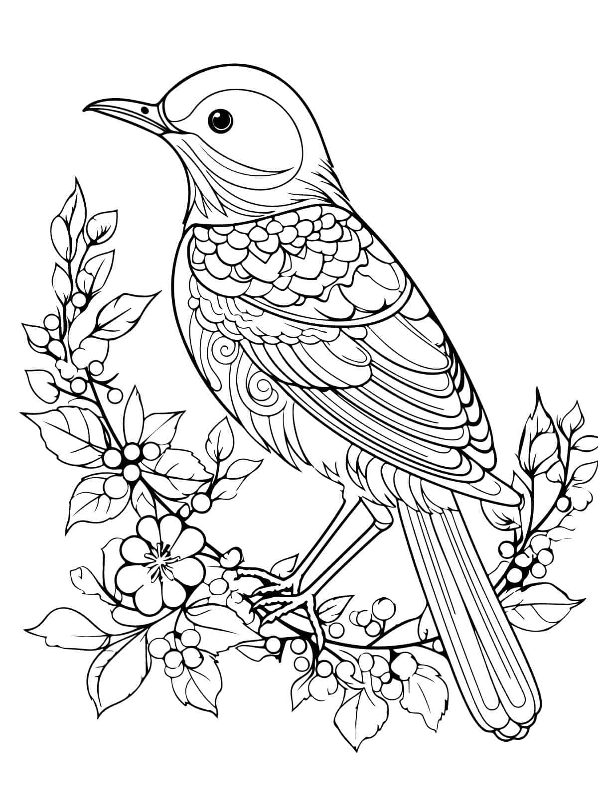 Bird With Flower Coloring Page