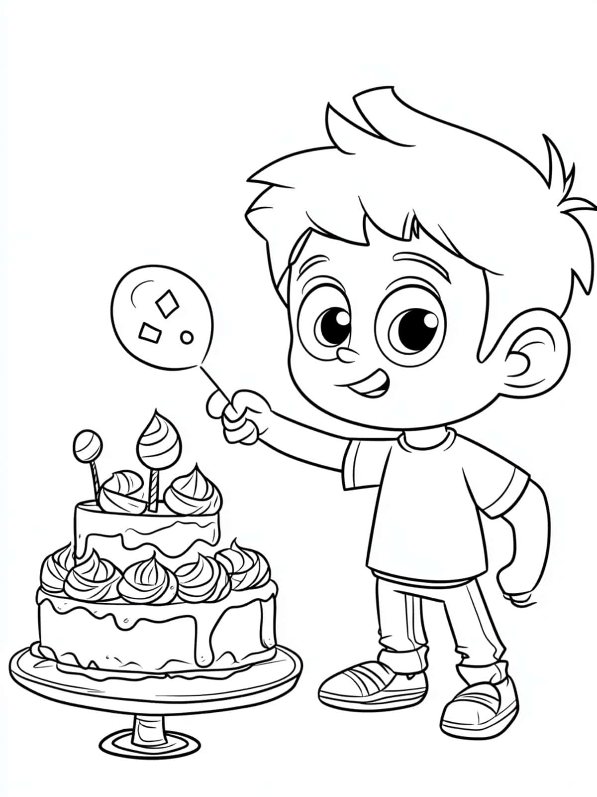 Birthday Cake And Children Coloring Pages