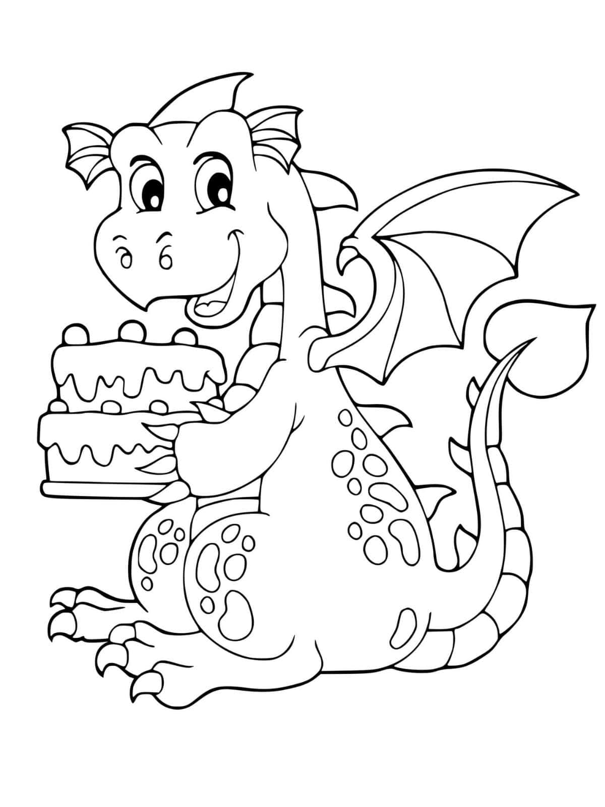 Birthday Cake With Dragon Coloring Pages