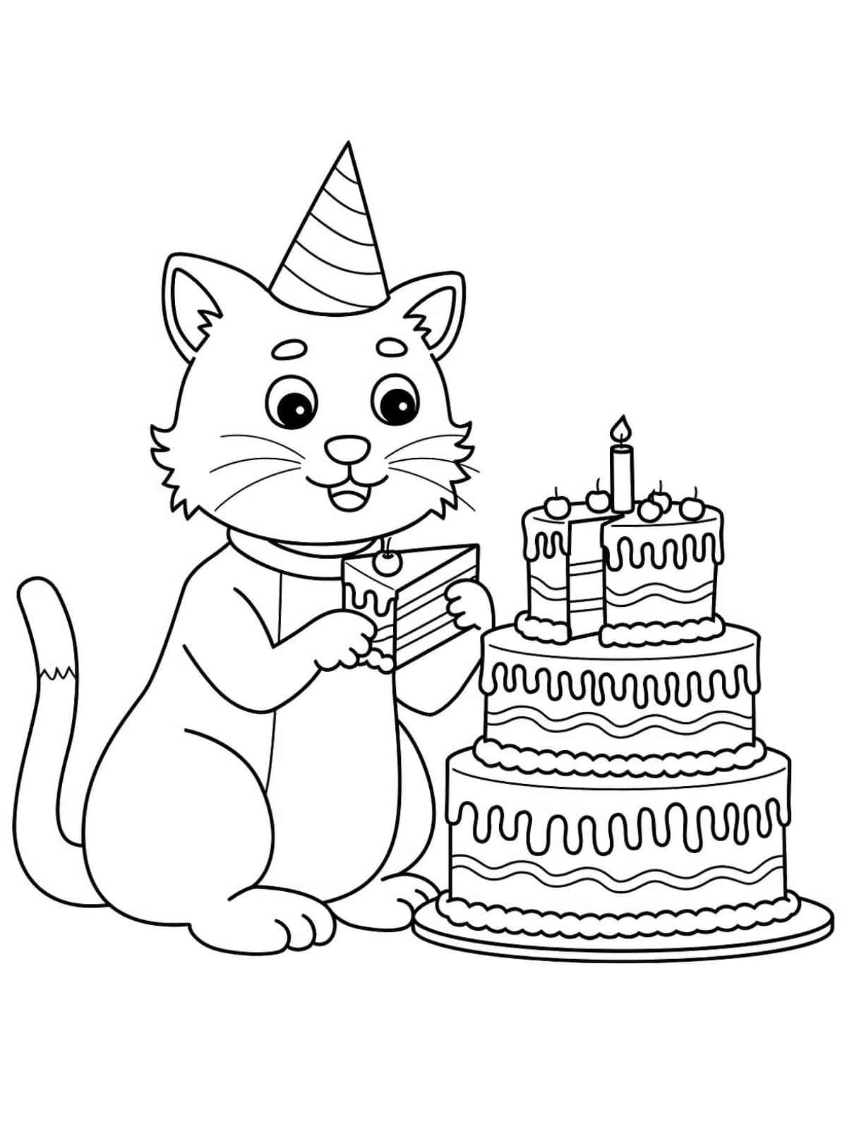 Birthday Cats Coloring Pages