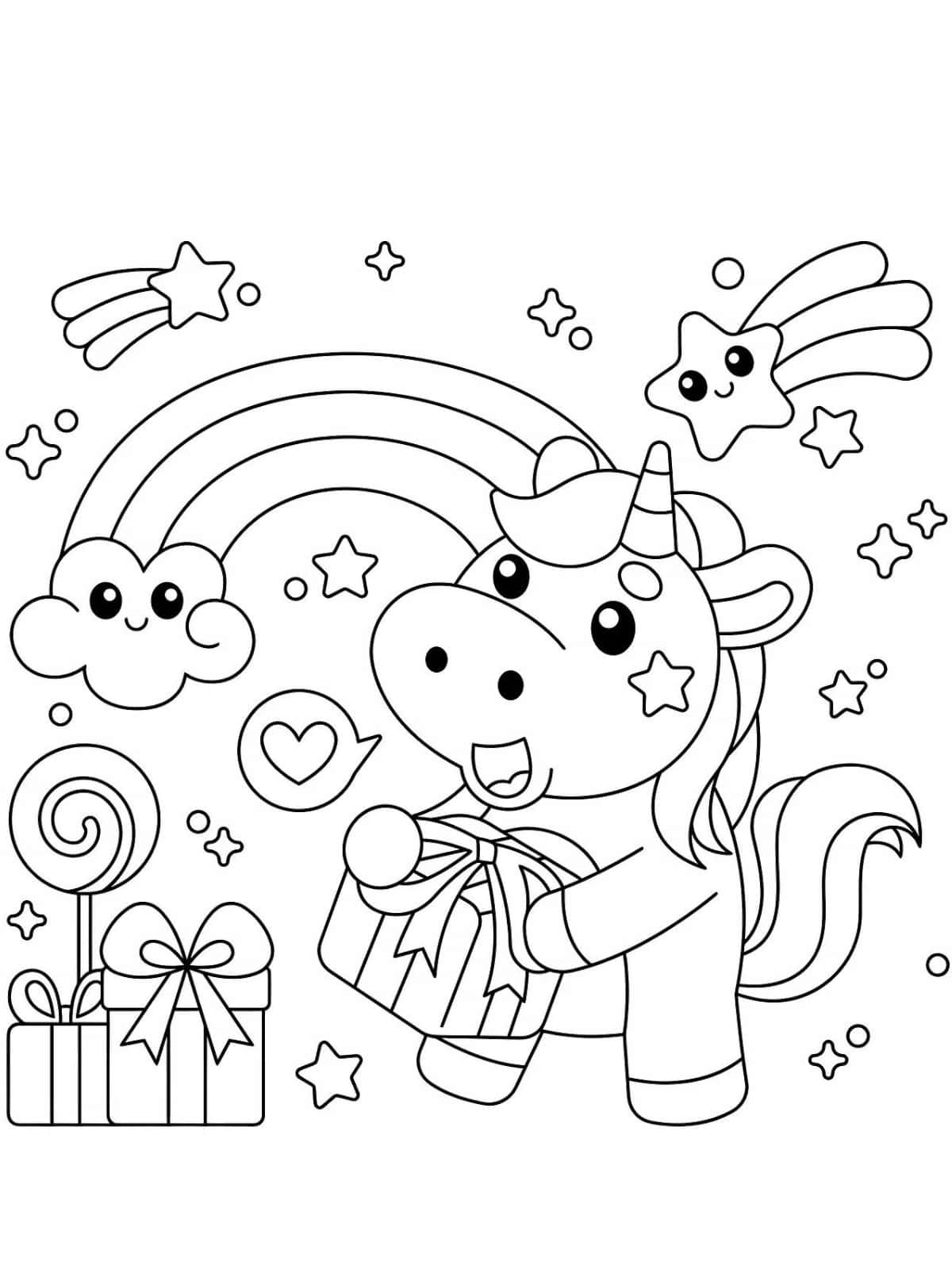 Birthday Unicorn Coloring Sheets